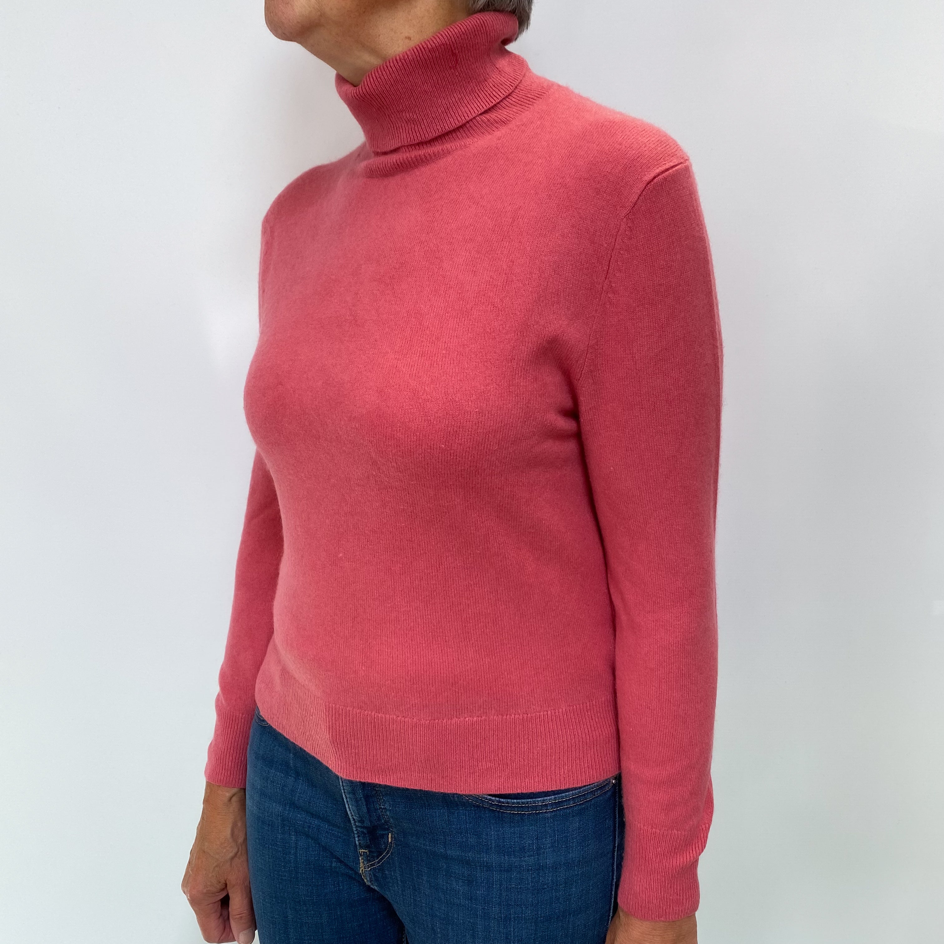 Loganberry Pink Cashmere Polo Neck Jumper Medium