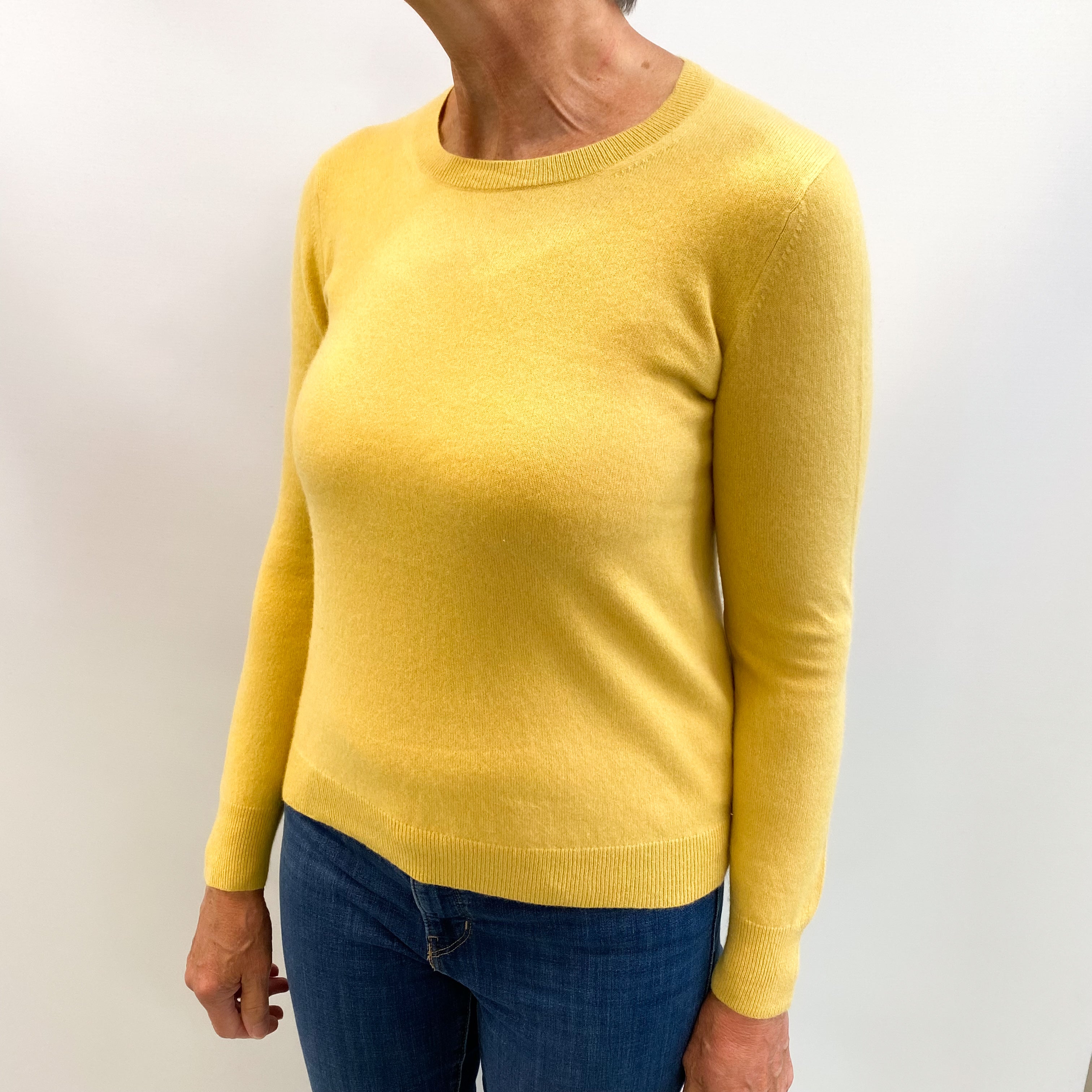 Flaxen Yellow Cashmere Crew Neck Jumper Medium