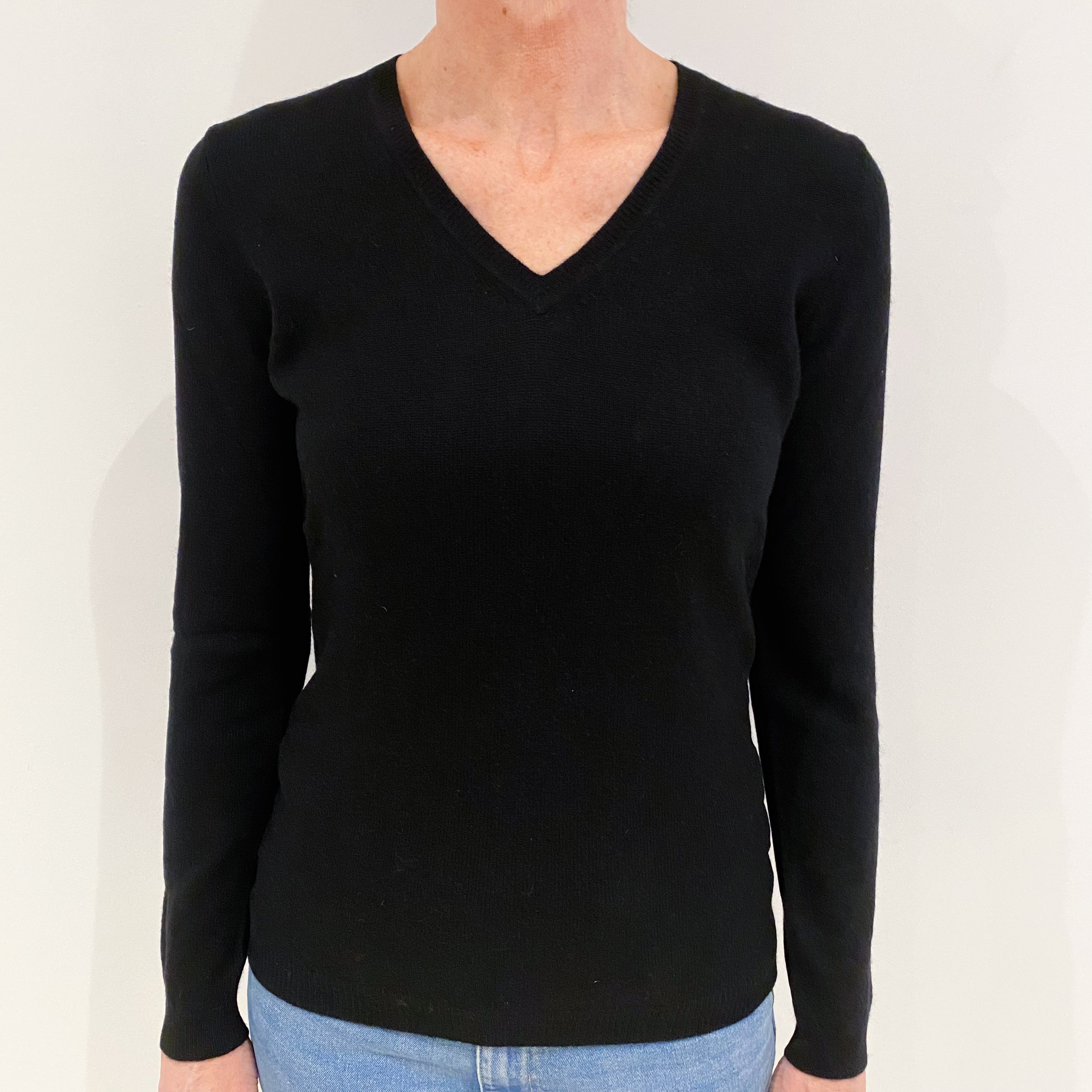 Black Cashmere V Neck Jumper Small