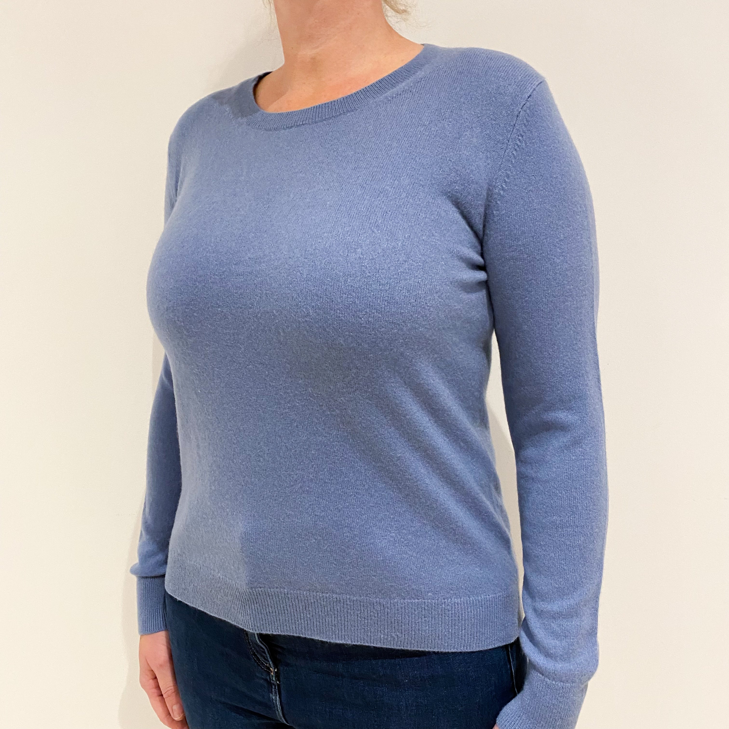 Dusky Blue Cashmere Crew Neck Jumper Large