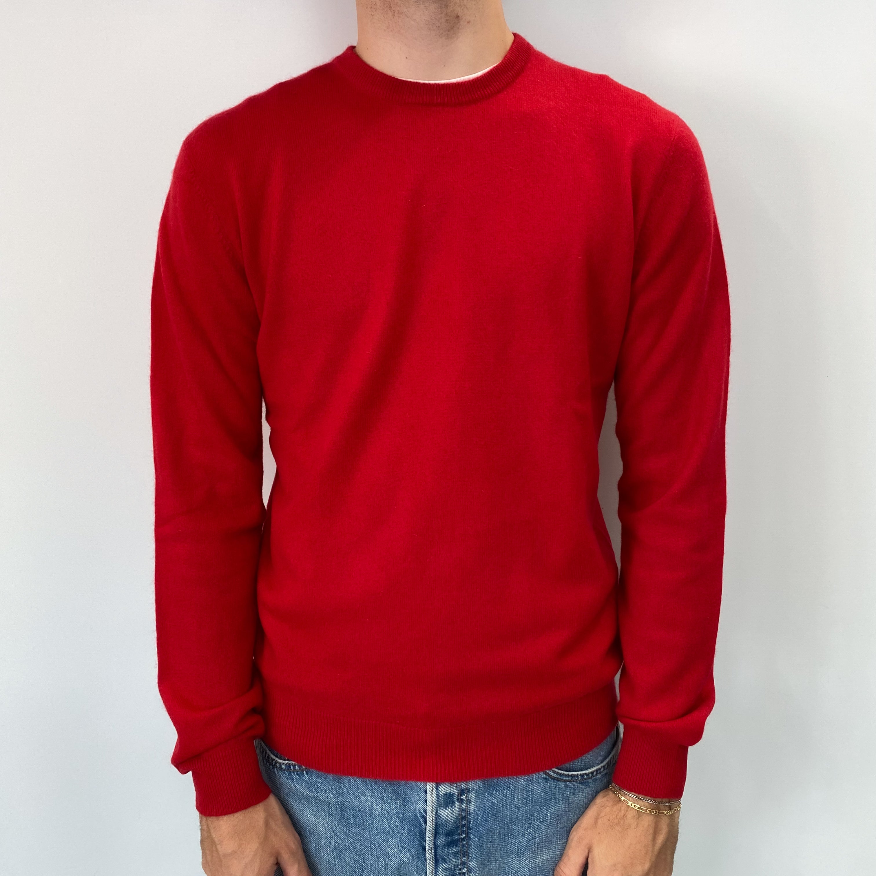 Men's Scarlet Red Cashmere Crew Neck Jumper Medium