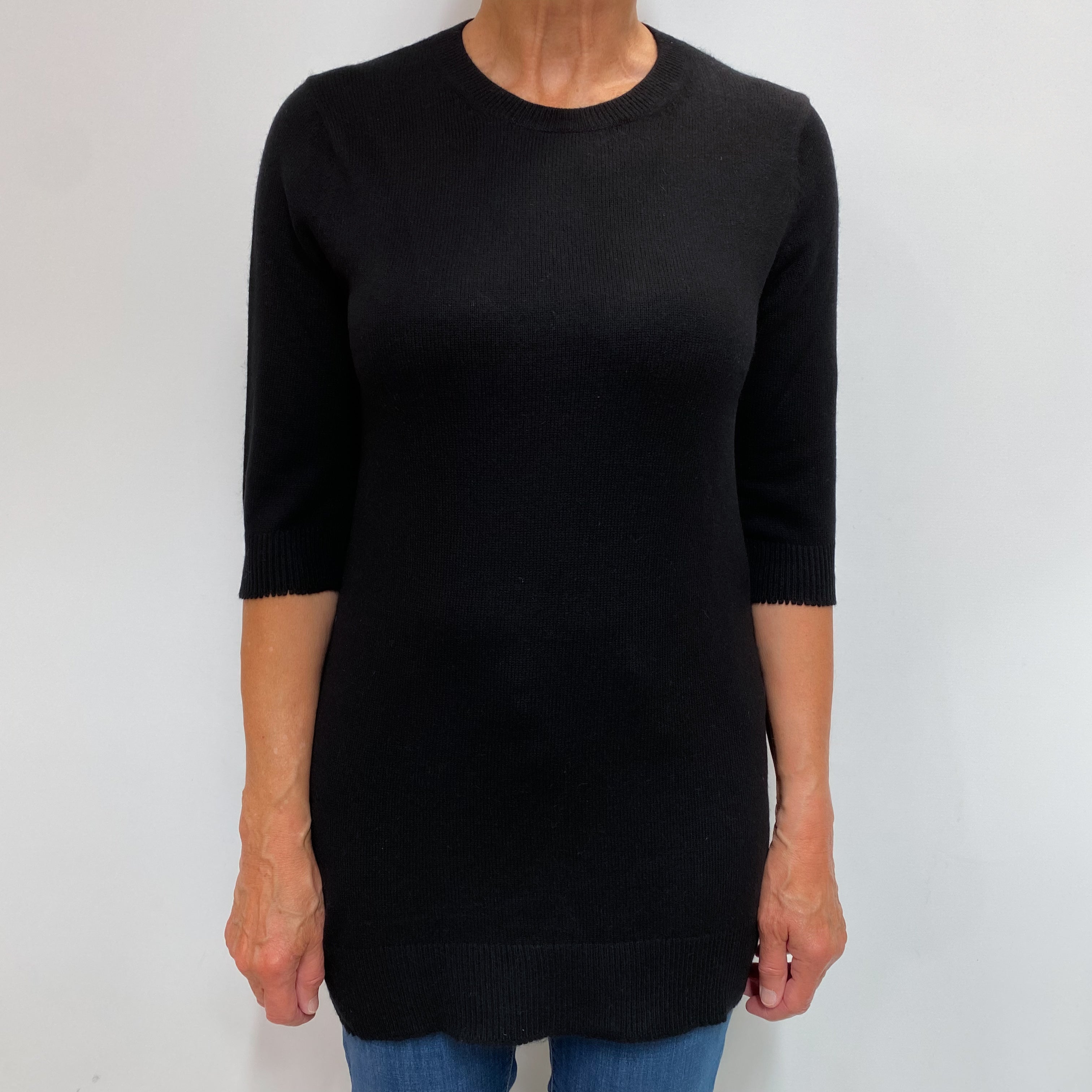 Black Cashmere Crew Neck Longline Jumper Medium