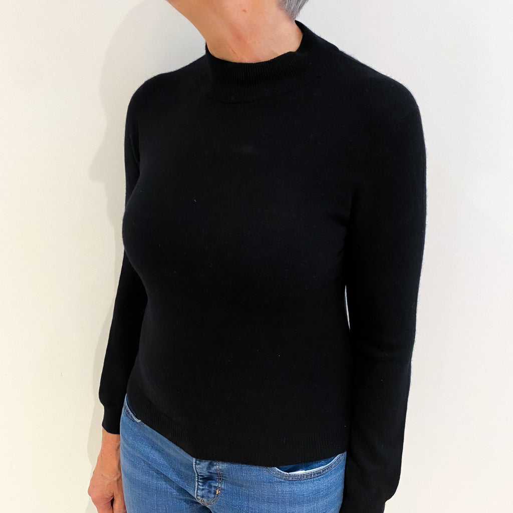 Black Cashmere Polo Neck Jumper Medium