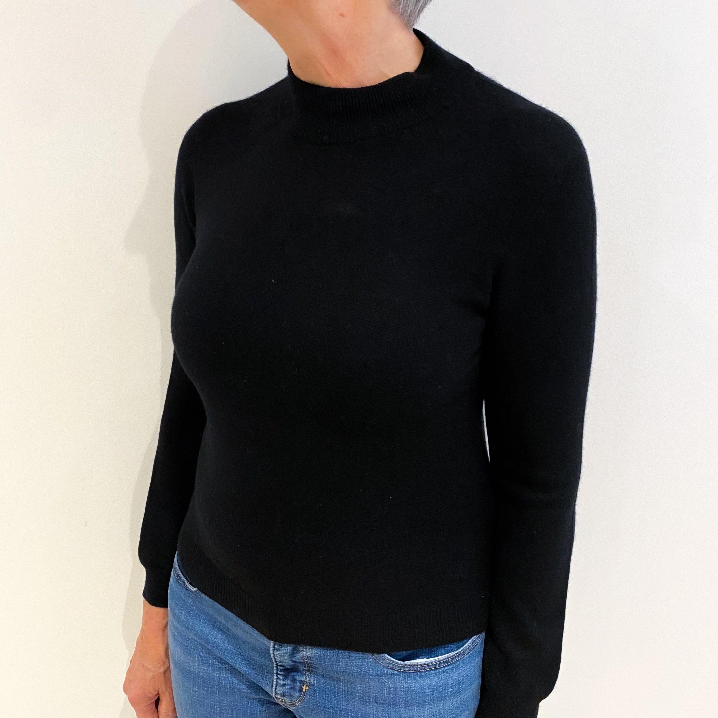Black Cashmere Polo Neck Jumper Medium