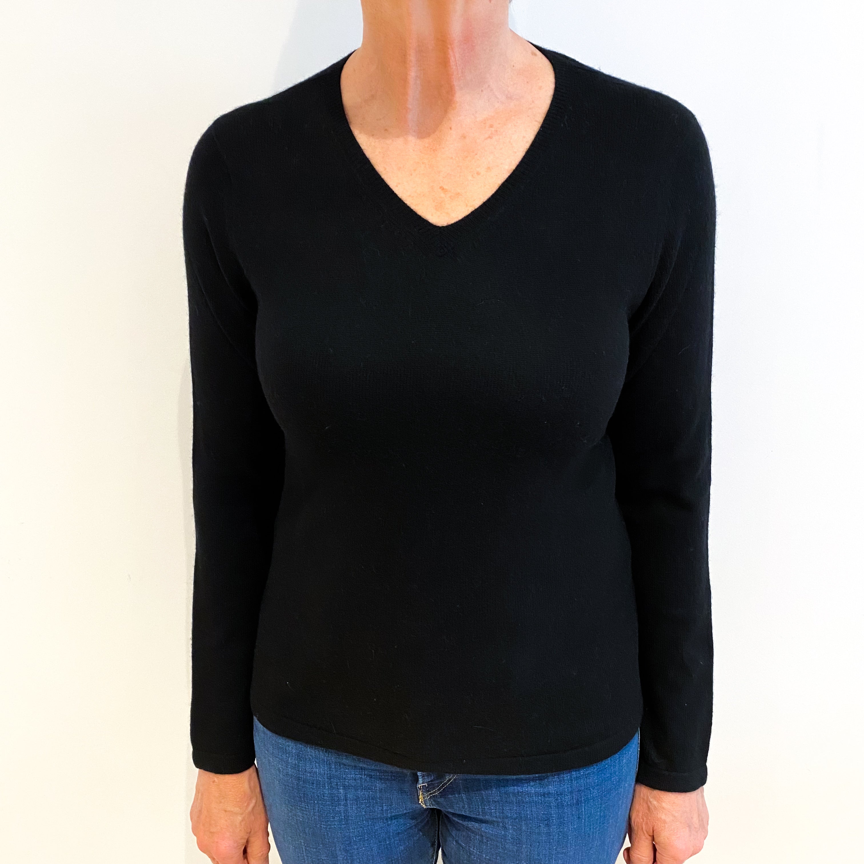 Black Cashmere V Neck Jumper Medium