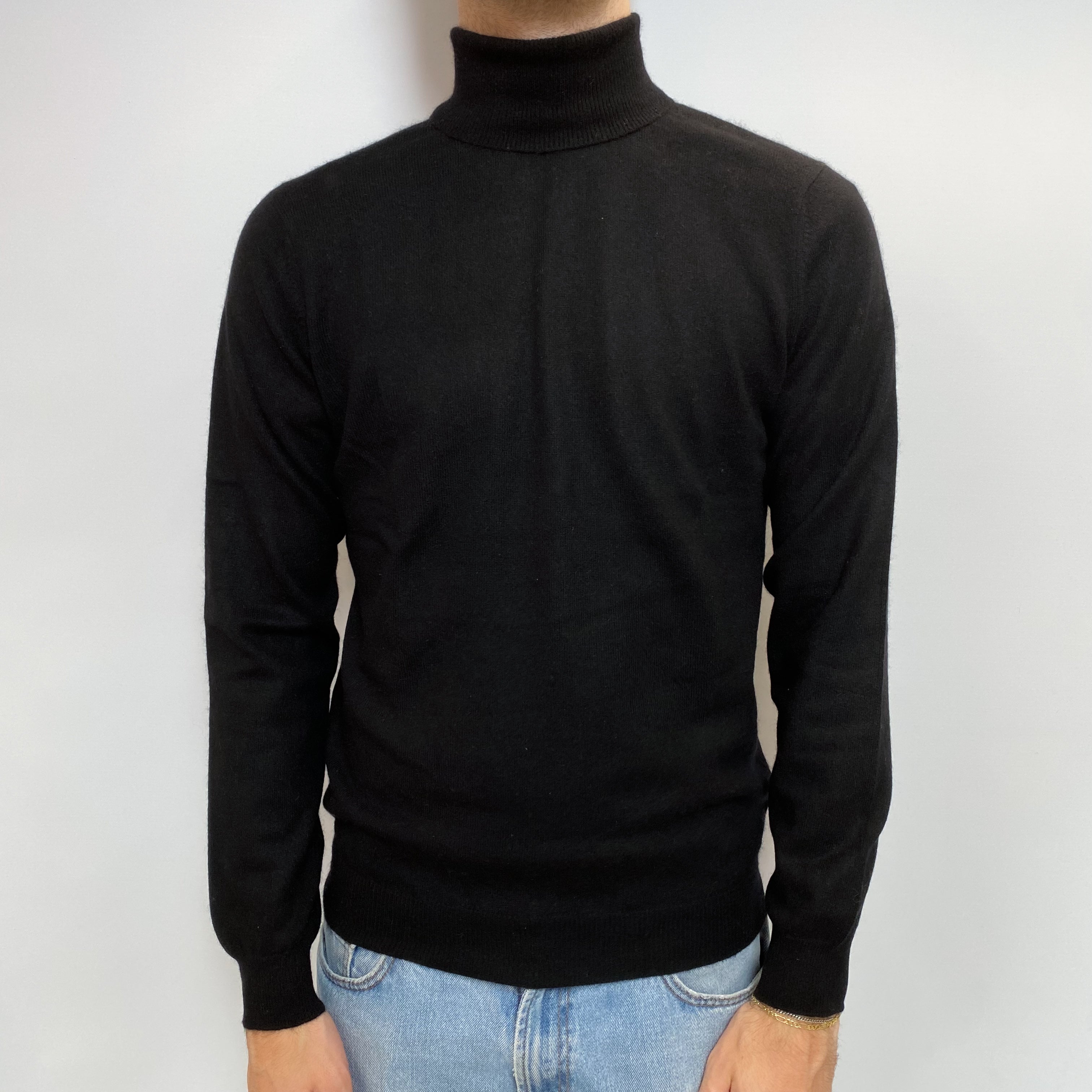 Men's Black Cashmere Polo Neck Jumper Large