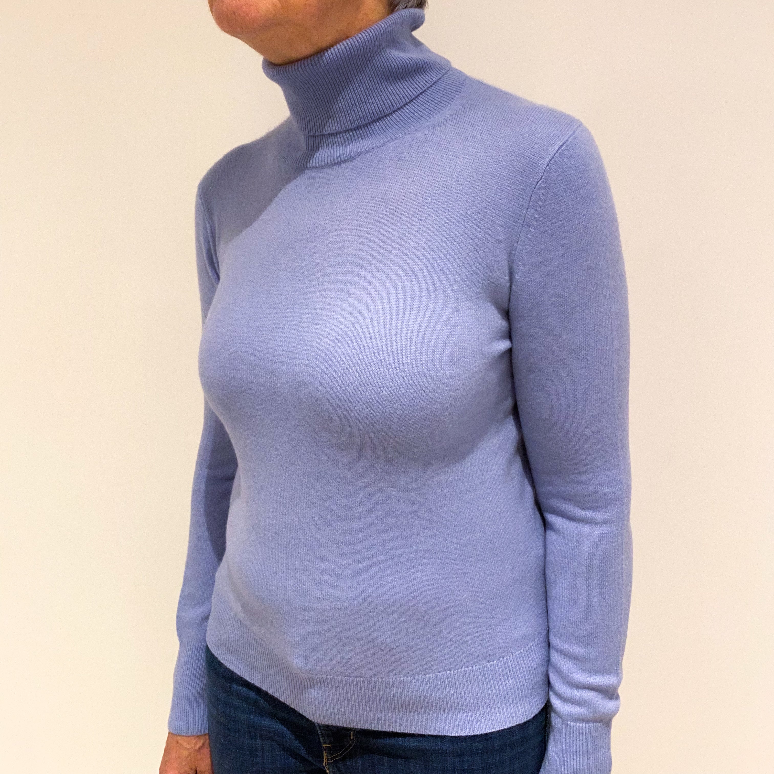 Sky Blue Cashmere Polo Neck Jumper Medium