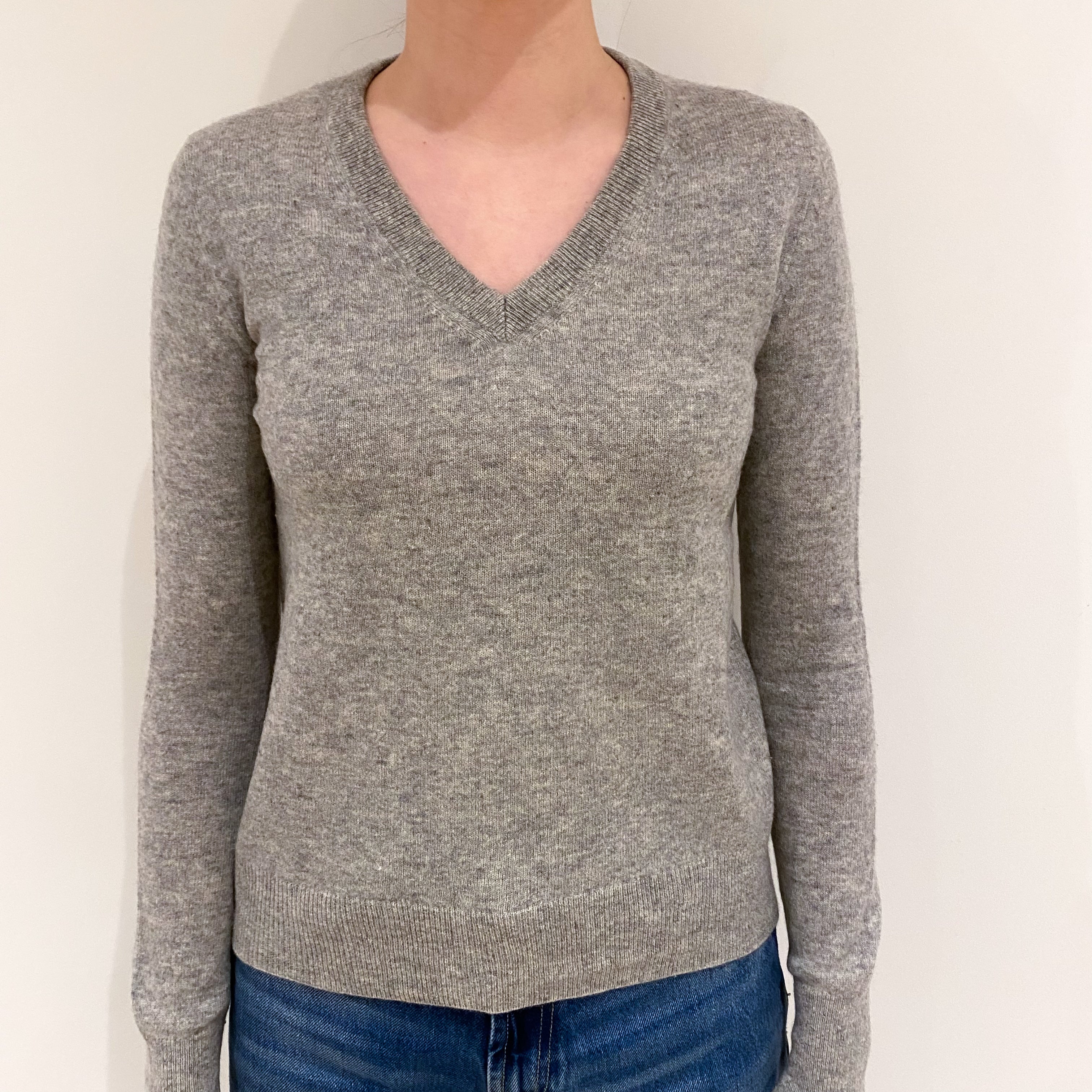 Smoke Grey Cashmere V Neck Jumper Extra Small