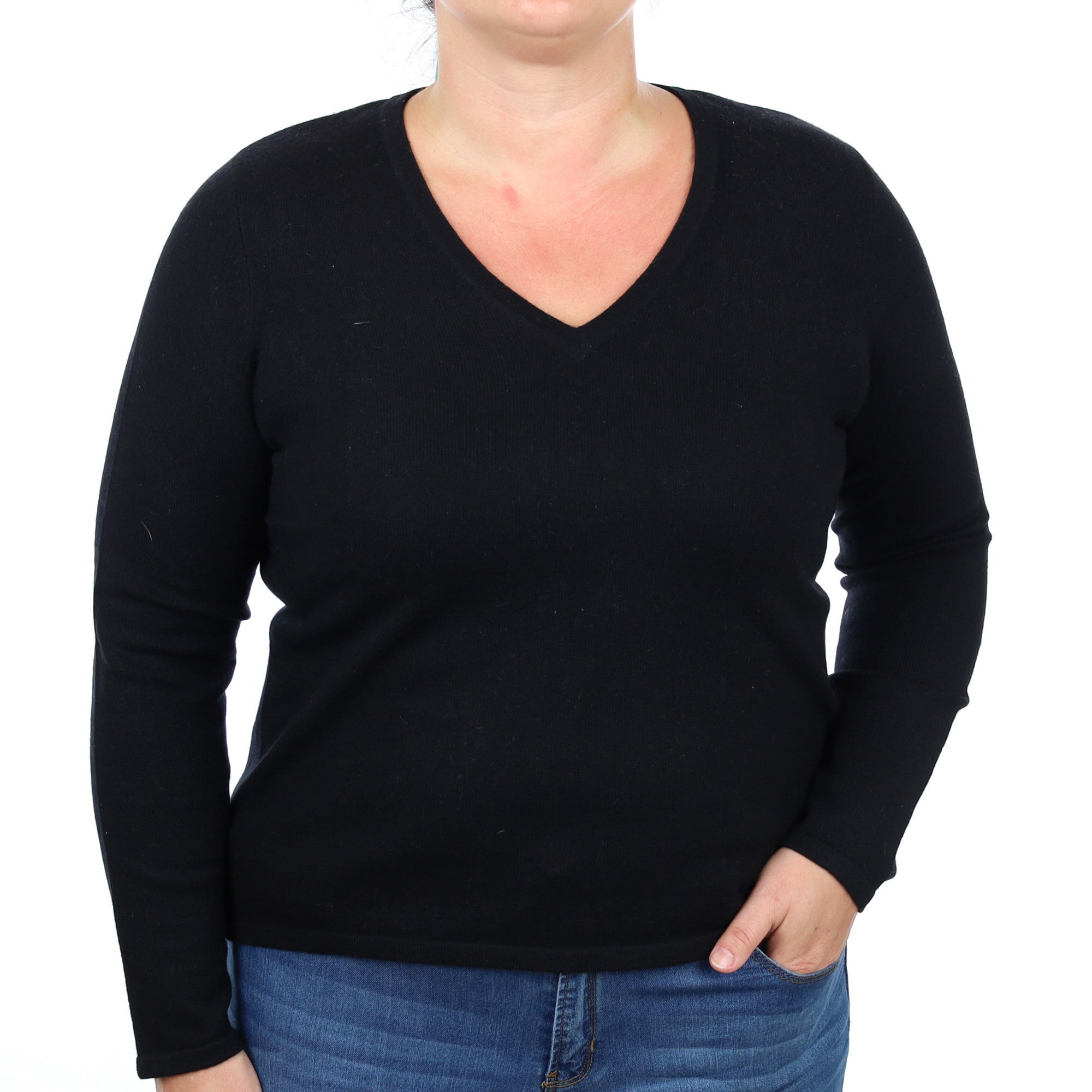 Black Cashmere V Neck Jumper Large