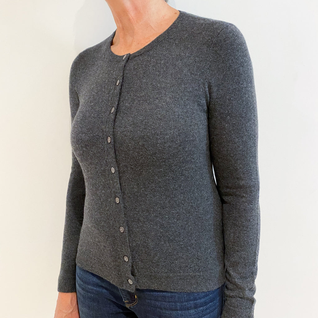 Dark Slate Grey Cashmere Crew Neck Cardigan Medium
