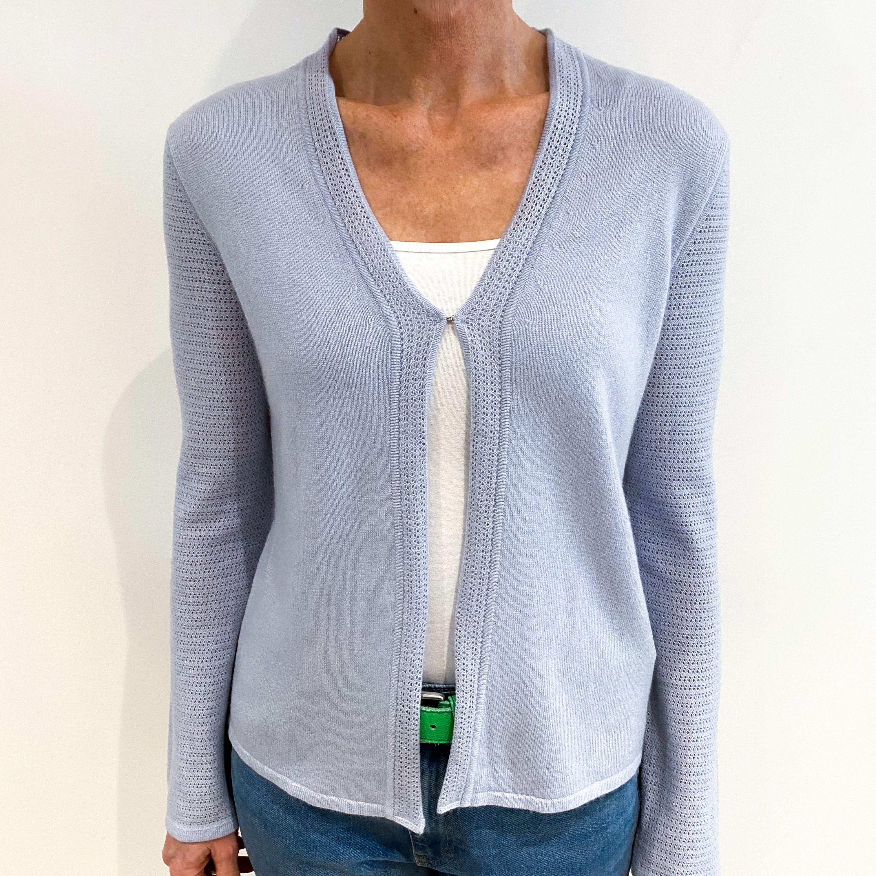 Pale Blue Purple Cashmere V Neck Cardigan Small