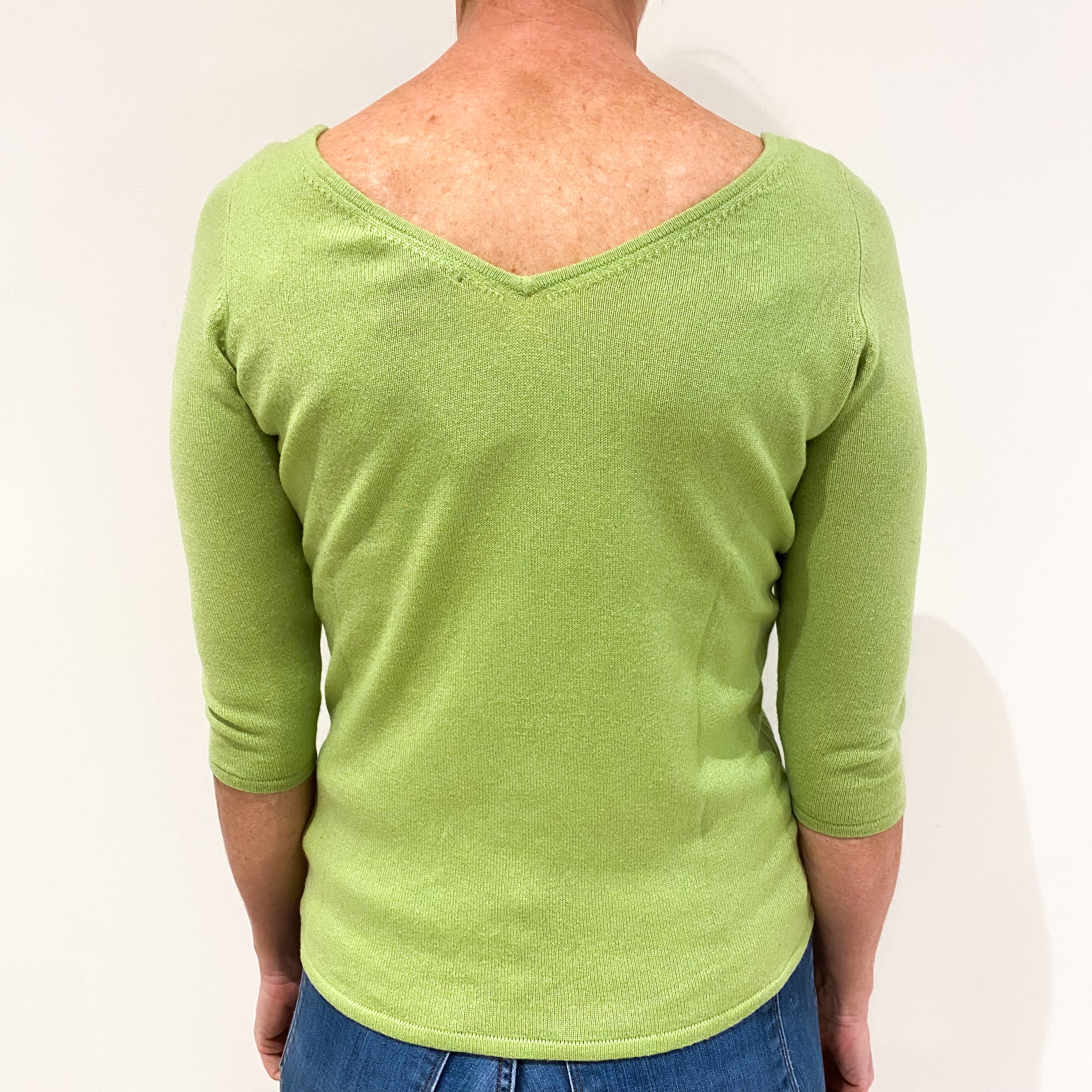 Lime Green Cashmere V-Neck Jumper Small