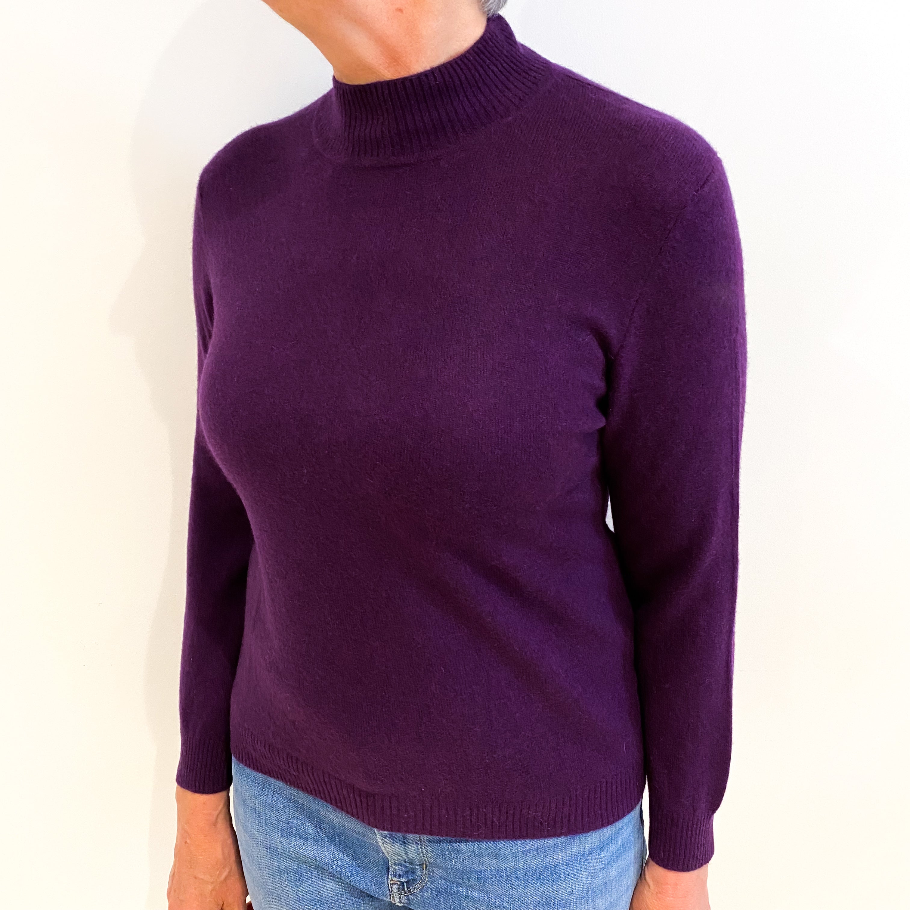 Aubergine Purple Cashmere Turtle Neck Jumper Medium