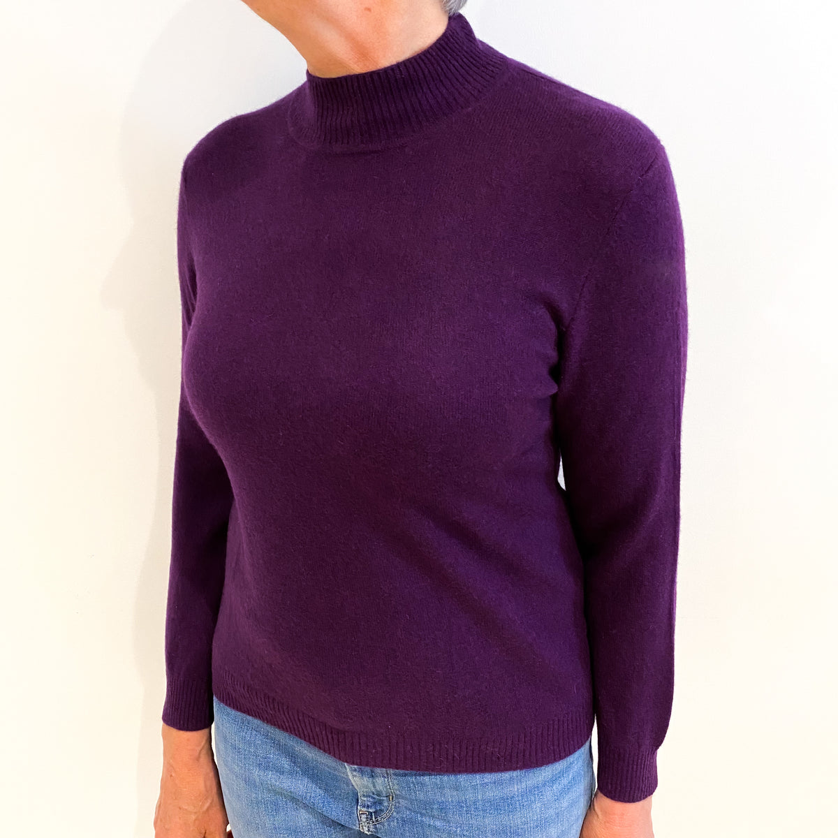 Aubergine Purple Cashmere Turtle Neck Jumper Medium