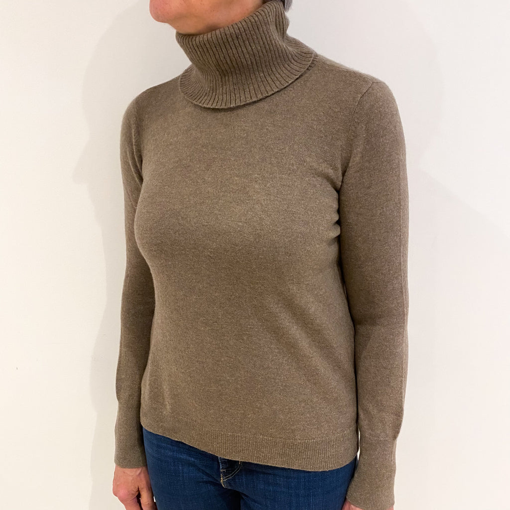 Mocha Brown Cashmere Polo Neck Jumper Medium