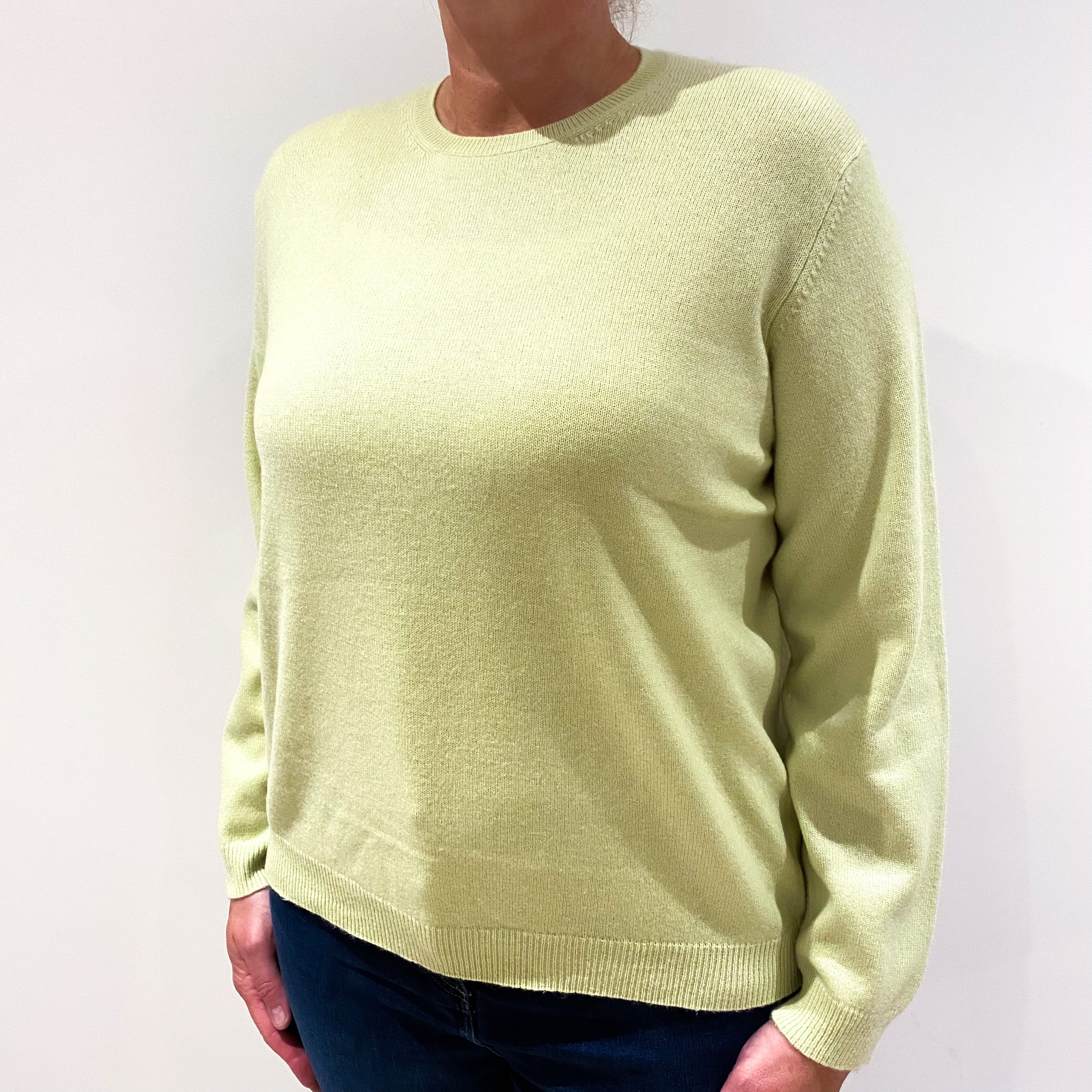 Celery Green Cashmere Crew Neck Jumper Large