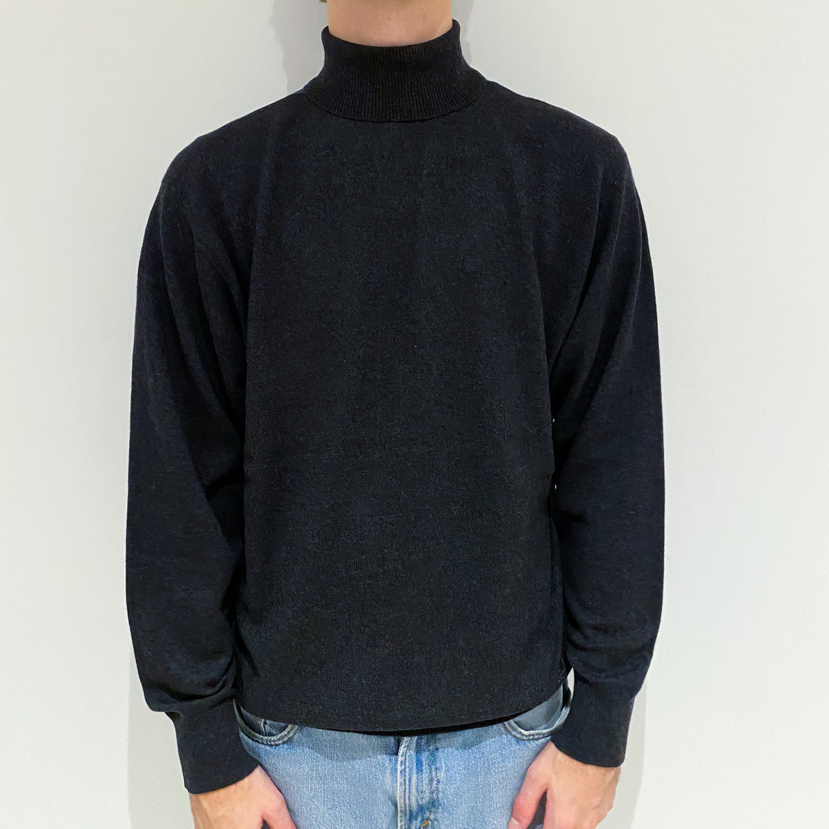 Men's Charcoal Grey Cashmere Polo Neck Jumper Large
