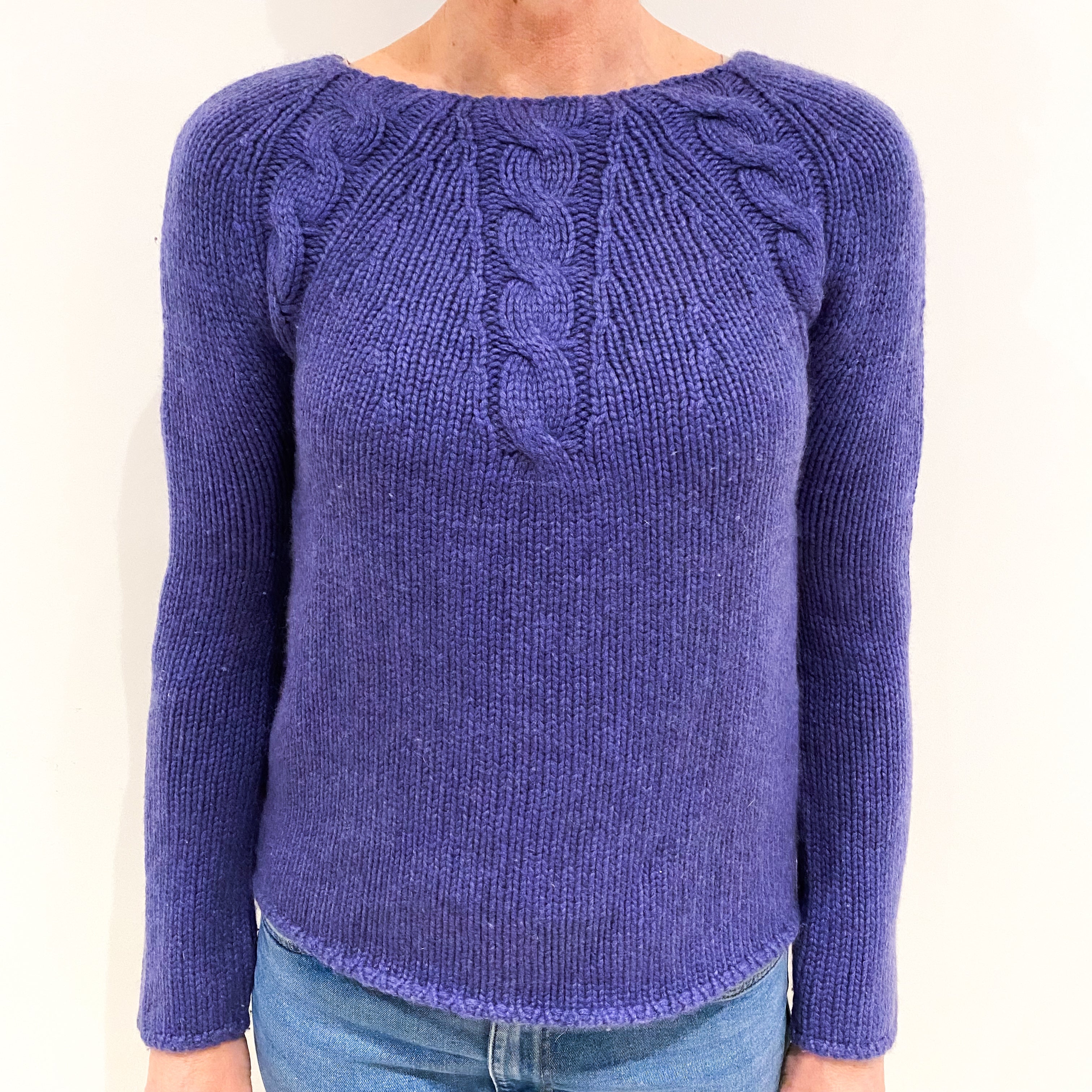 Johnstons Amethyst Purple Cashmere Crew Neck Cable Knit Jumper Small