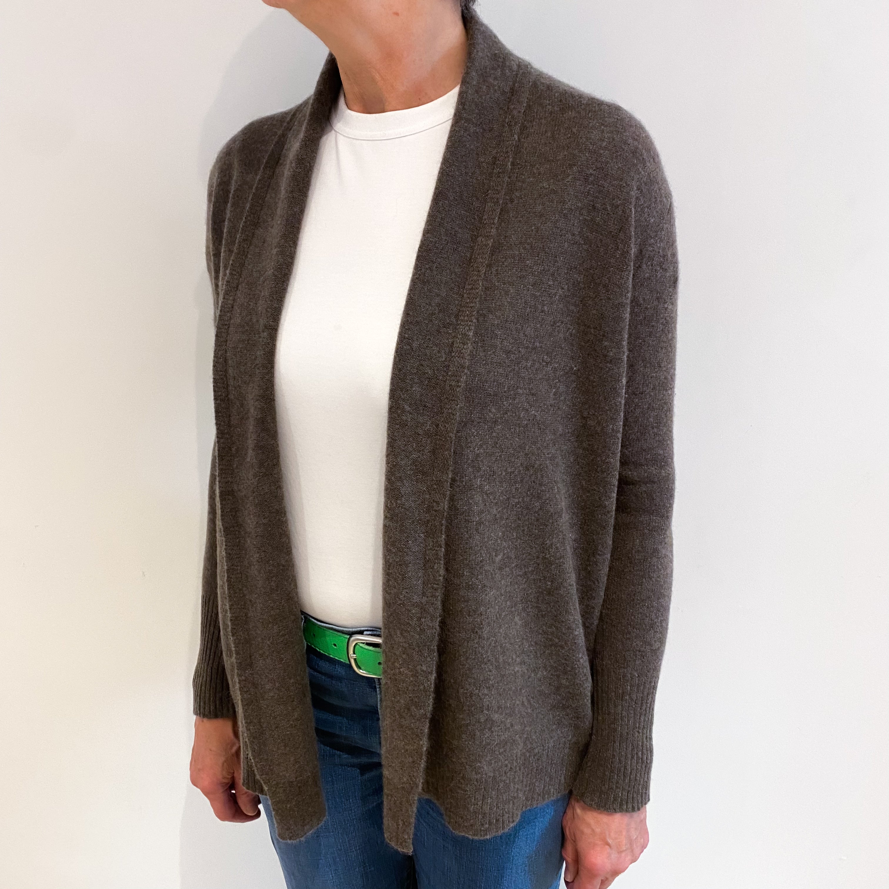 Muted Brown Cashmere Edge to Edge Cardigan Medium