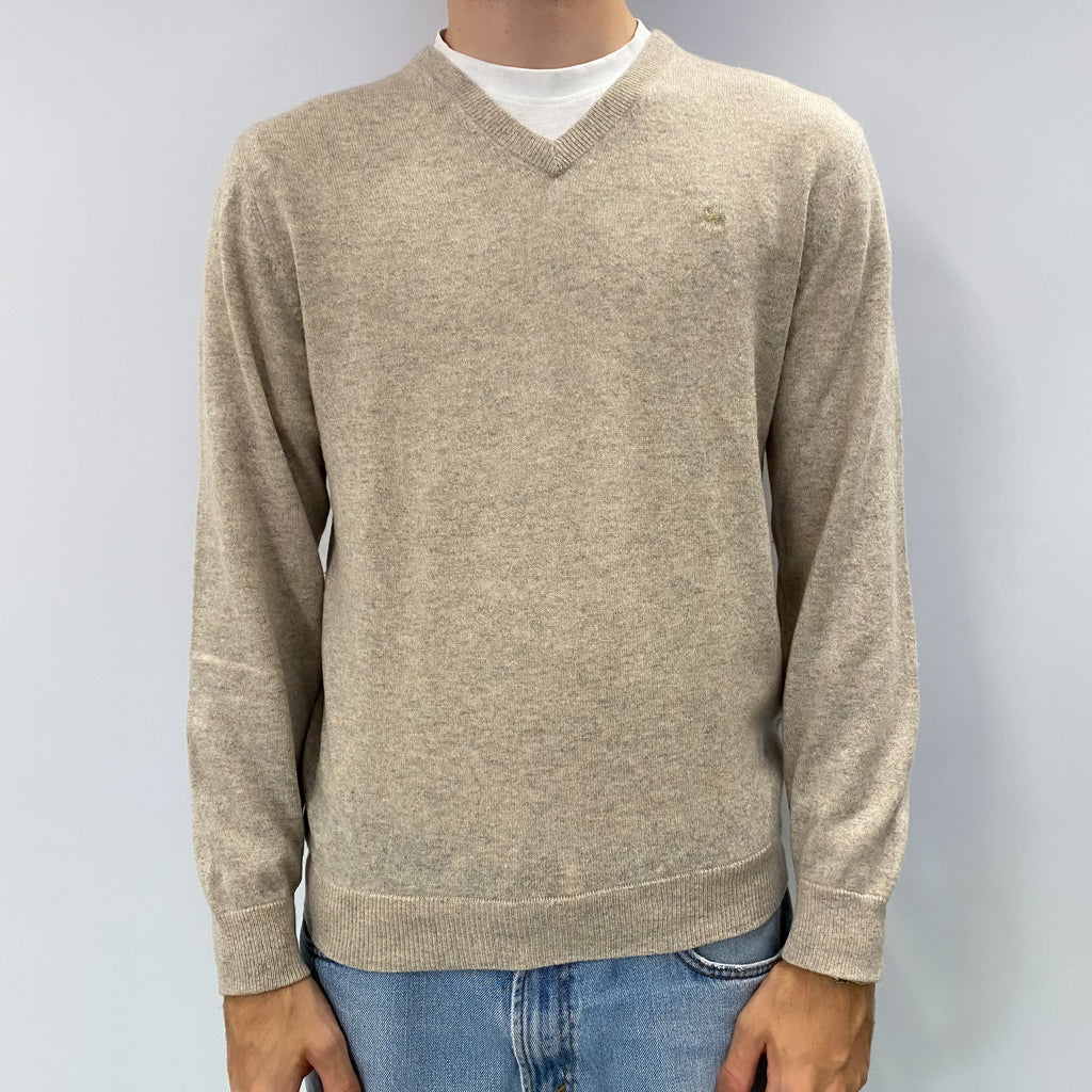 Men's Magee Dusty Grey Cashmere V Neck Jumper Large