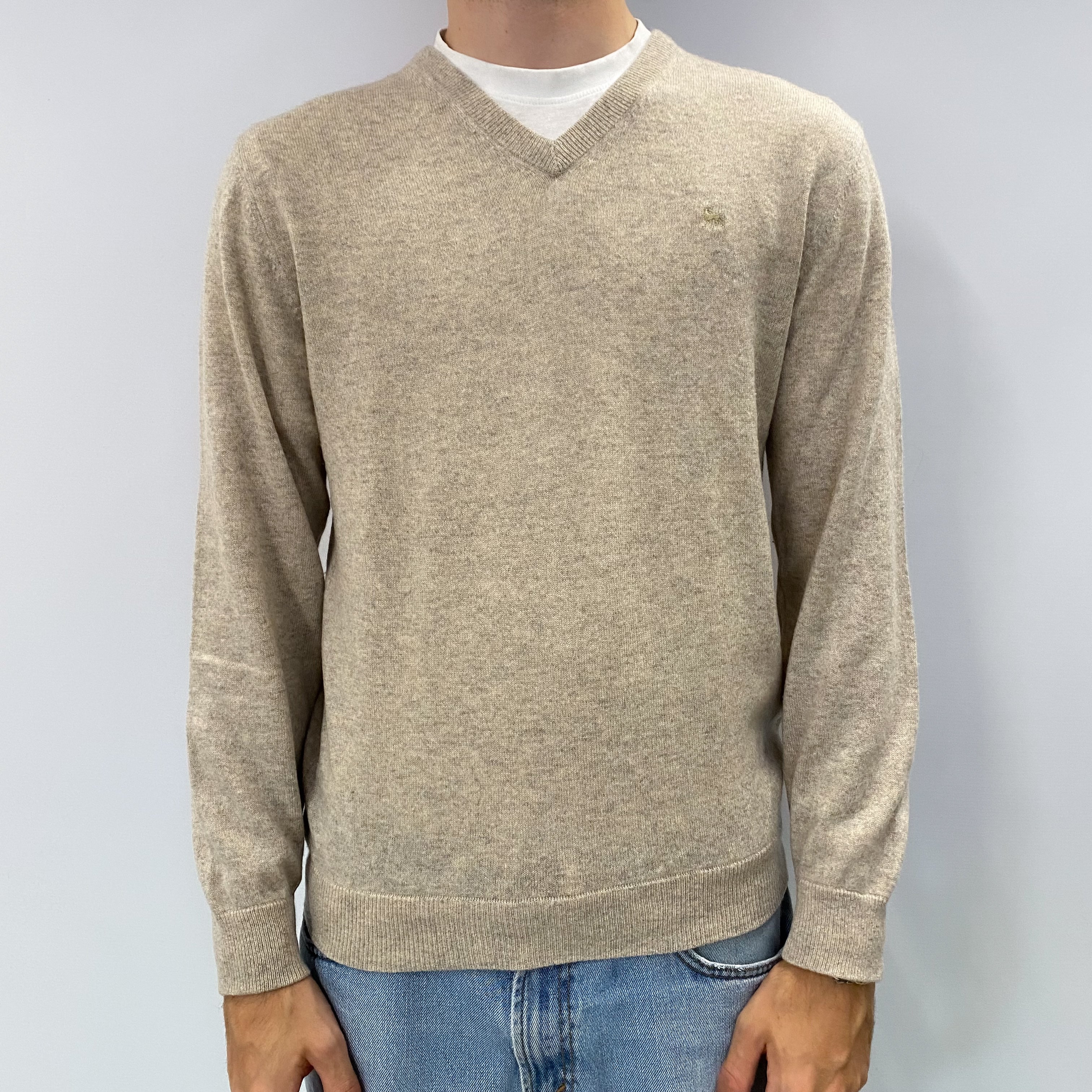 Men's Magee Dusty Grey Cashmere V Neck Jumper Large