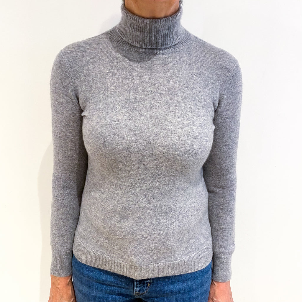 Smoke Grey Cashmere Polo Neck Jumper Medium