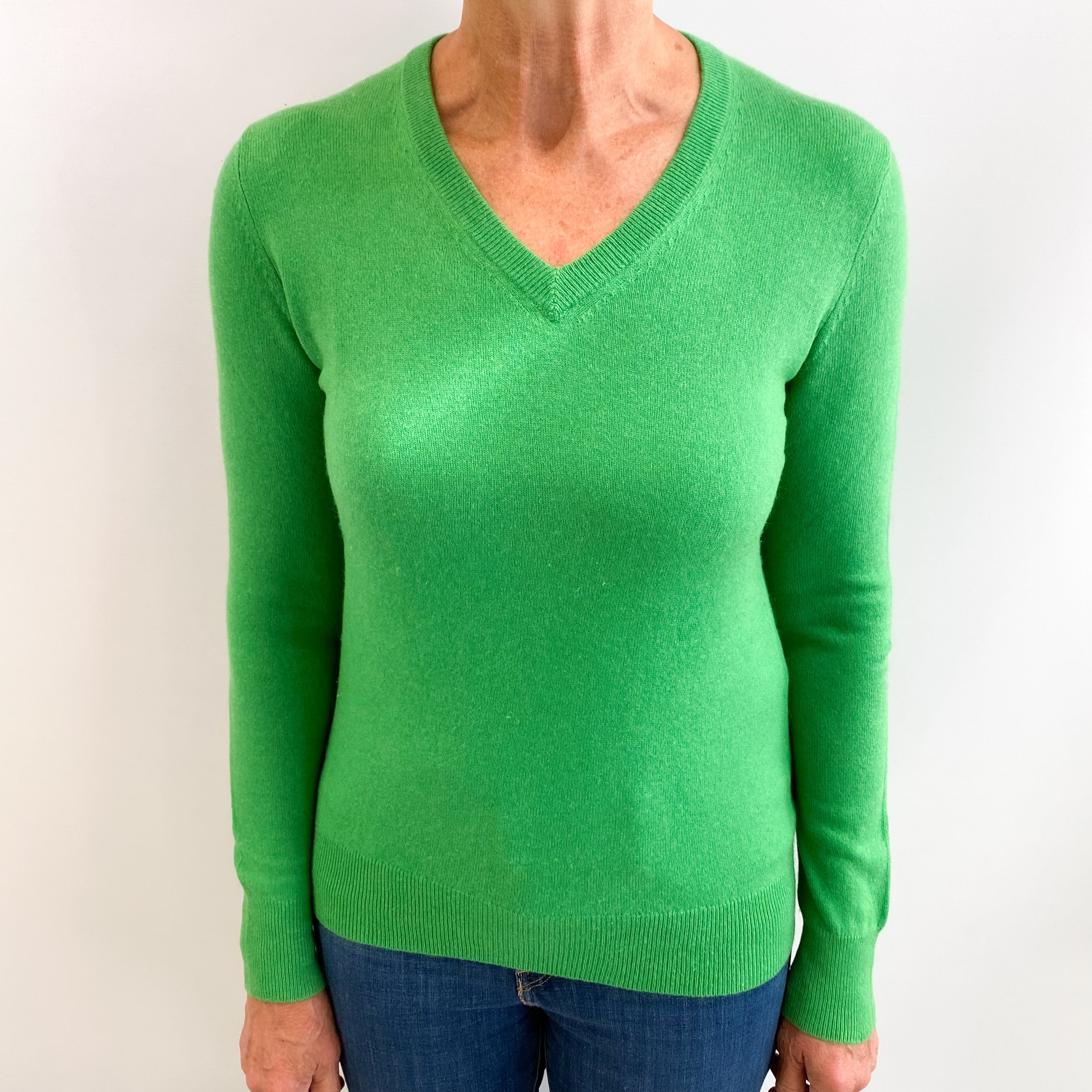 Neon Green Cashmere V Neck Jumper Medium