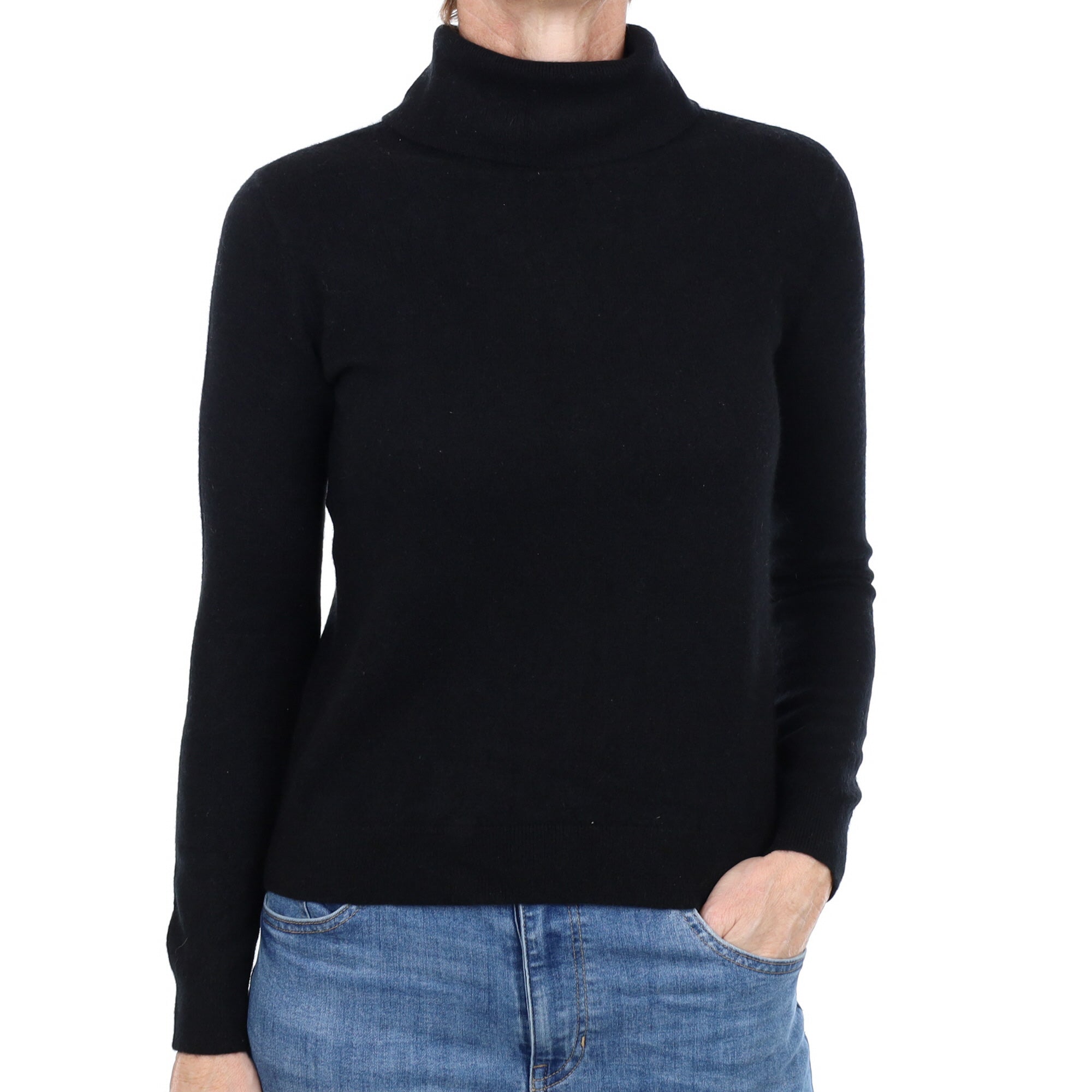 Black Cashmere Polo Neck Jumper Small