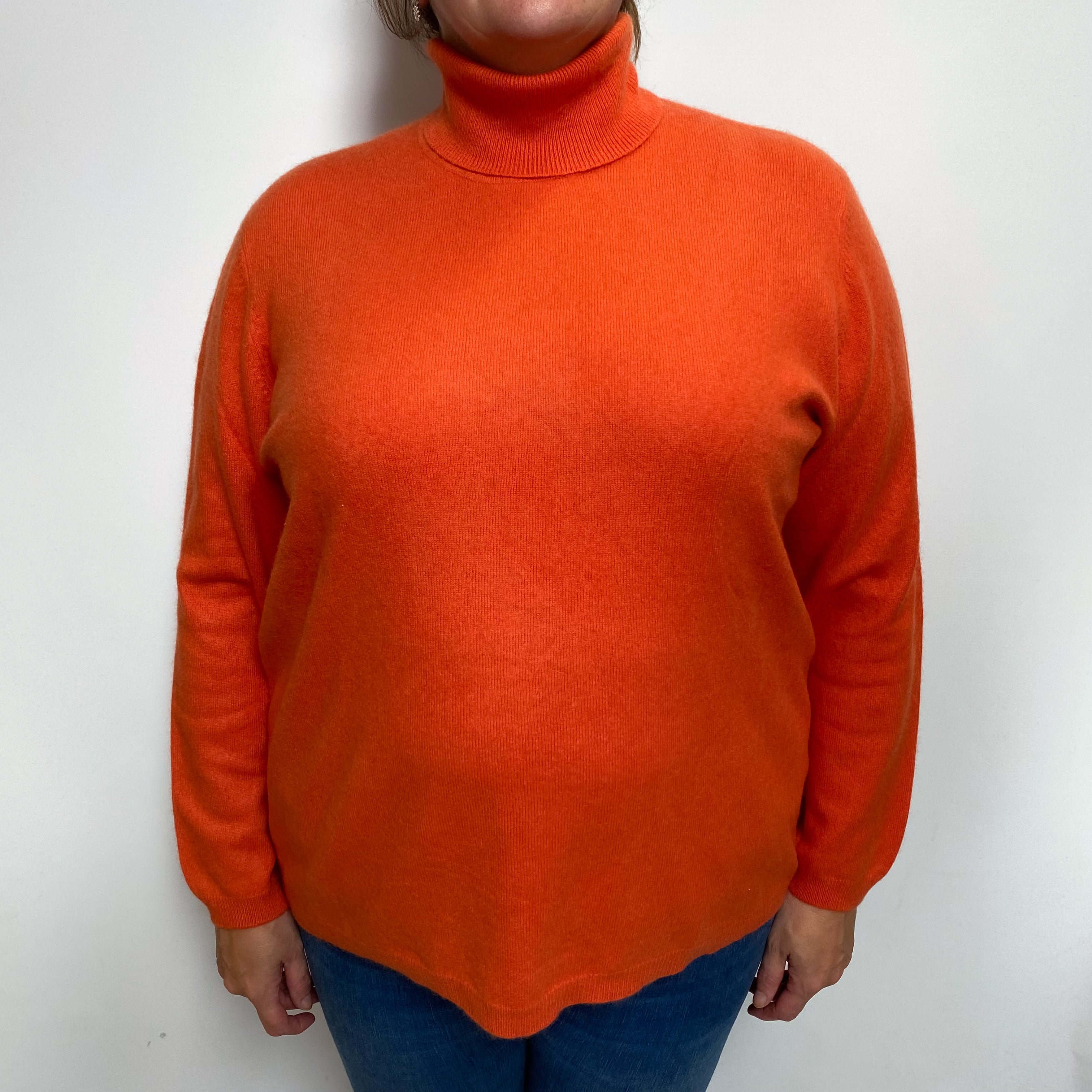 Ralph Lauren Tangerine Orange Cashmere Polo Neck Jumper Extra Large