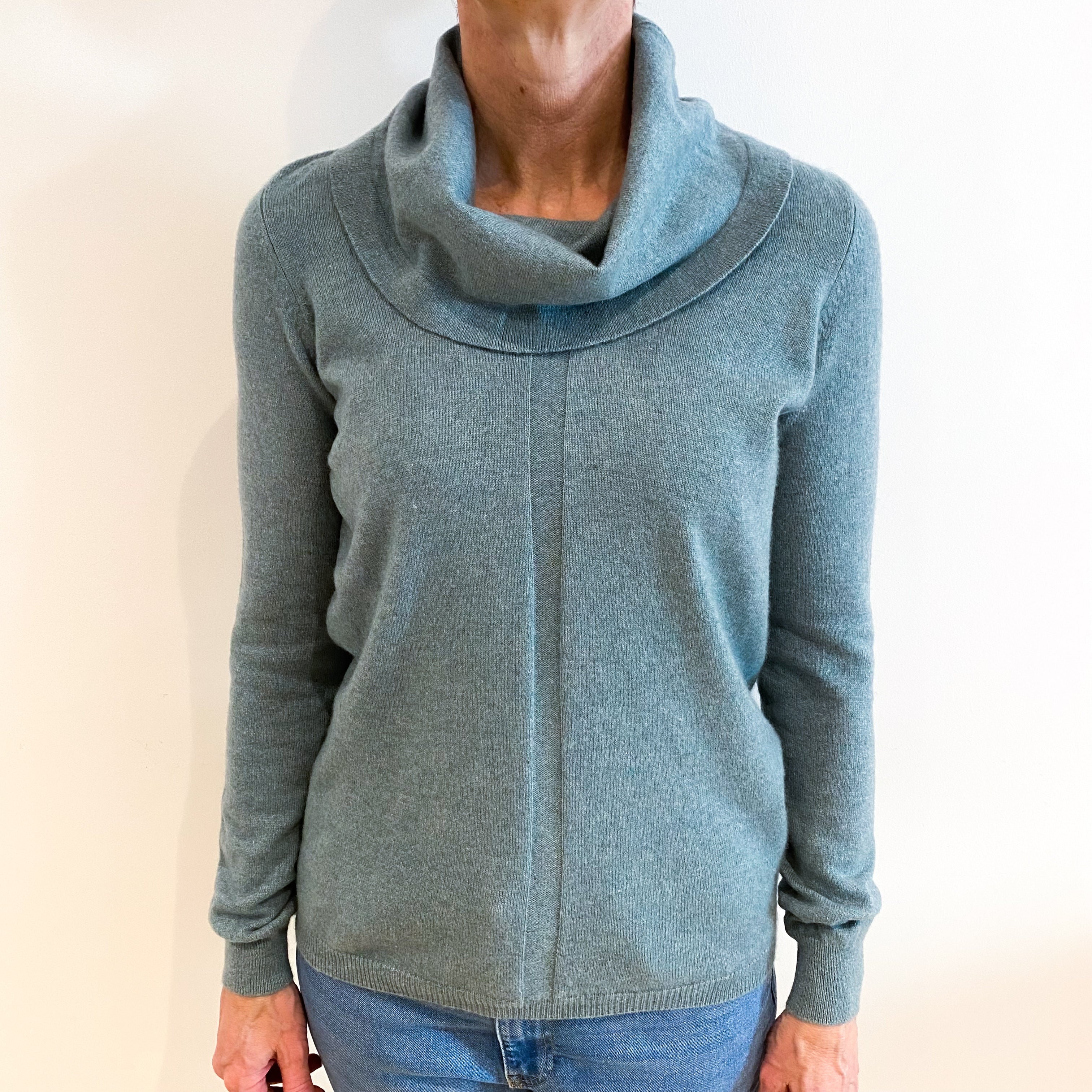 Duck Egg Blue Cashmere Cowl Neck Jumper Small