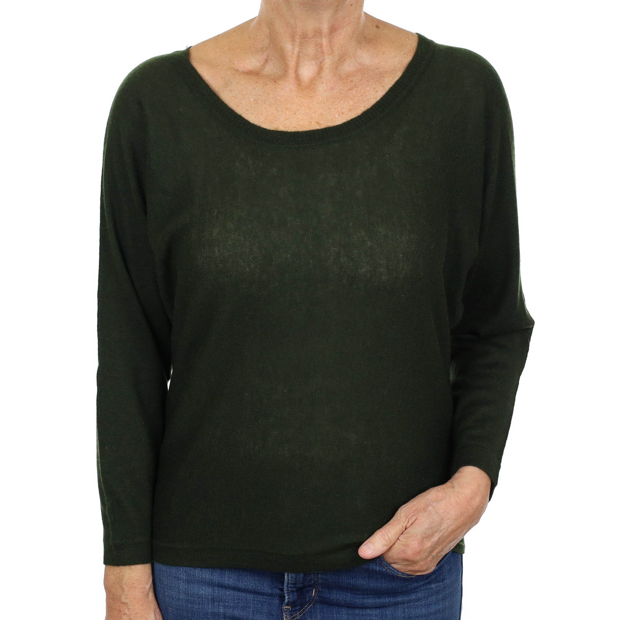 Pine Green Cashmere Crew Neck Jumper Medium
