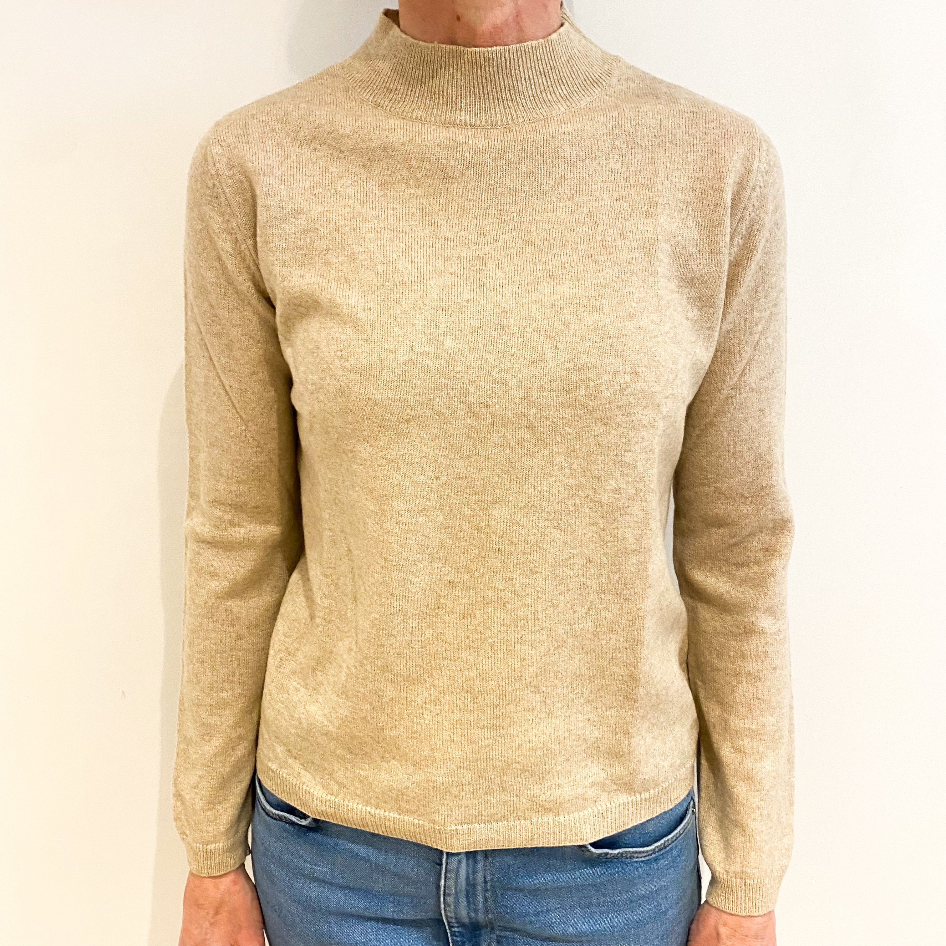 Sand Beige Cashmere Turtle Neck Jumper Small