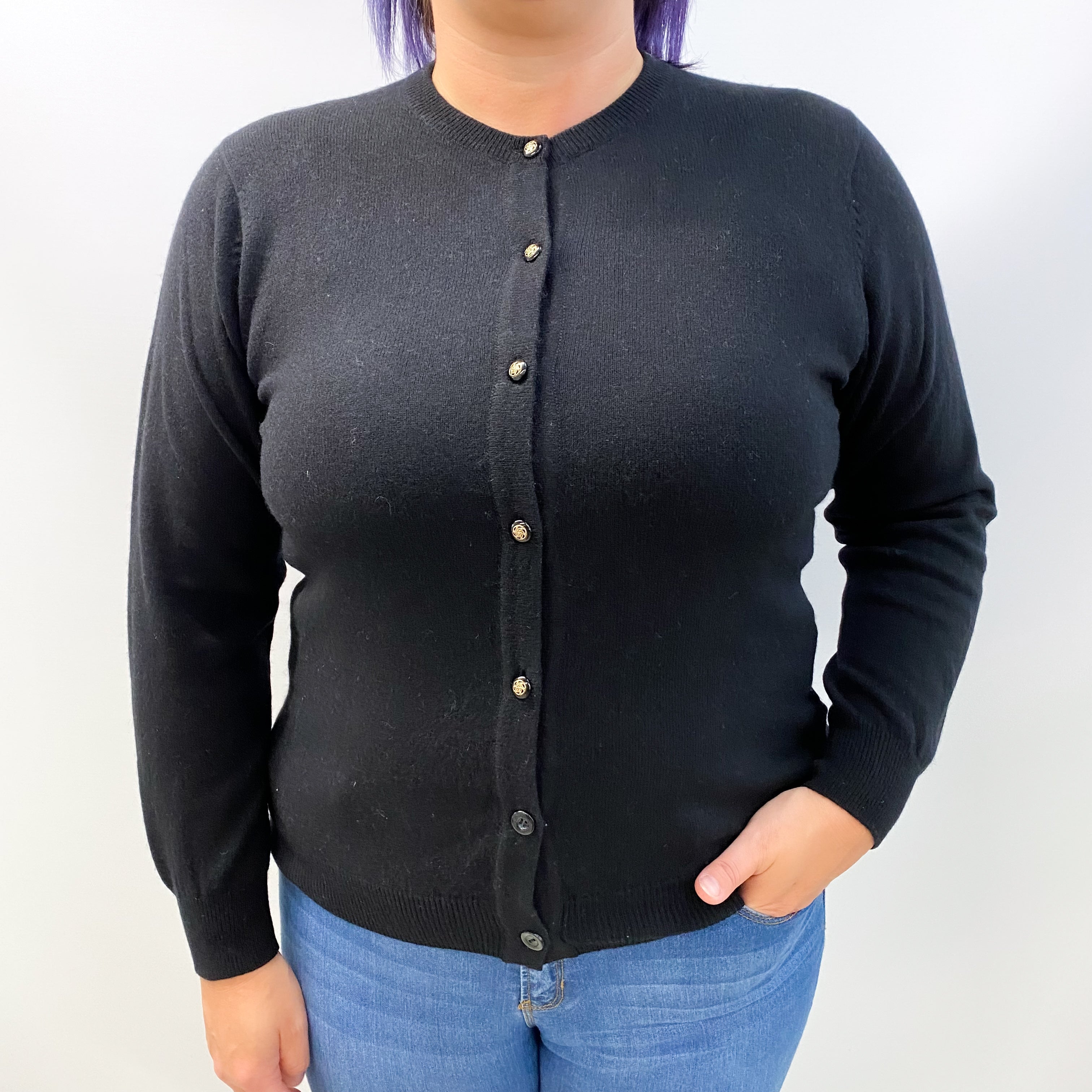 Black Cashmere Crew Neck Cardigan Large