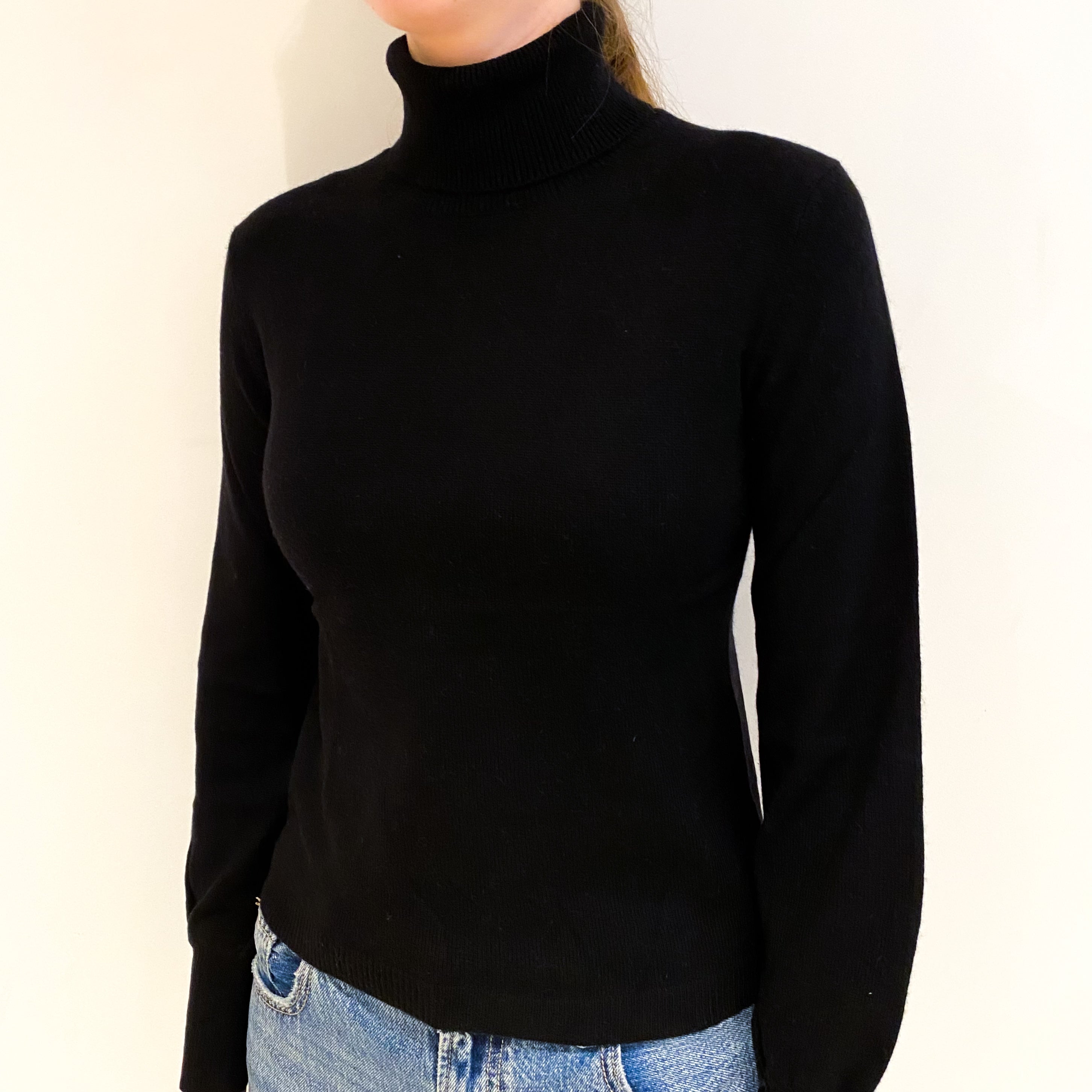 Black Cashmere Polo Neck Jumper Extra Small