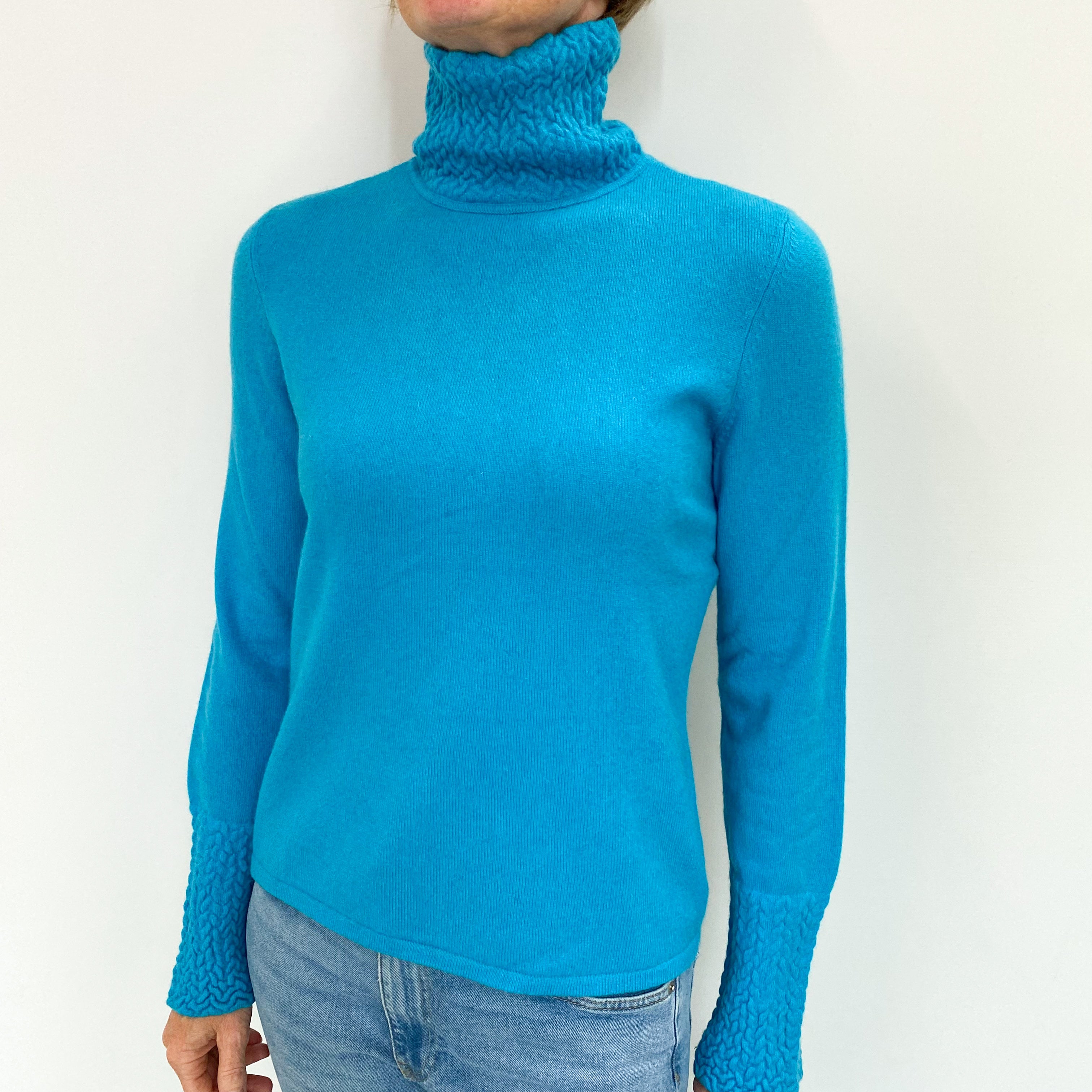 Turquoise Blue Cashmere Polo Neck Jumper Small
