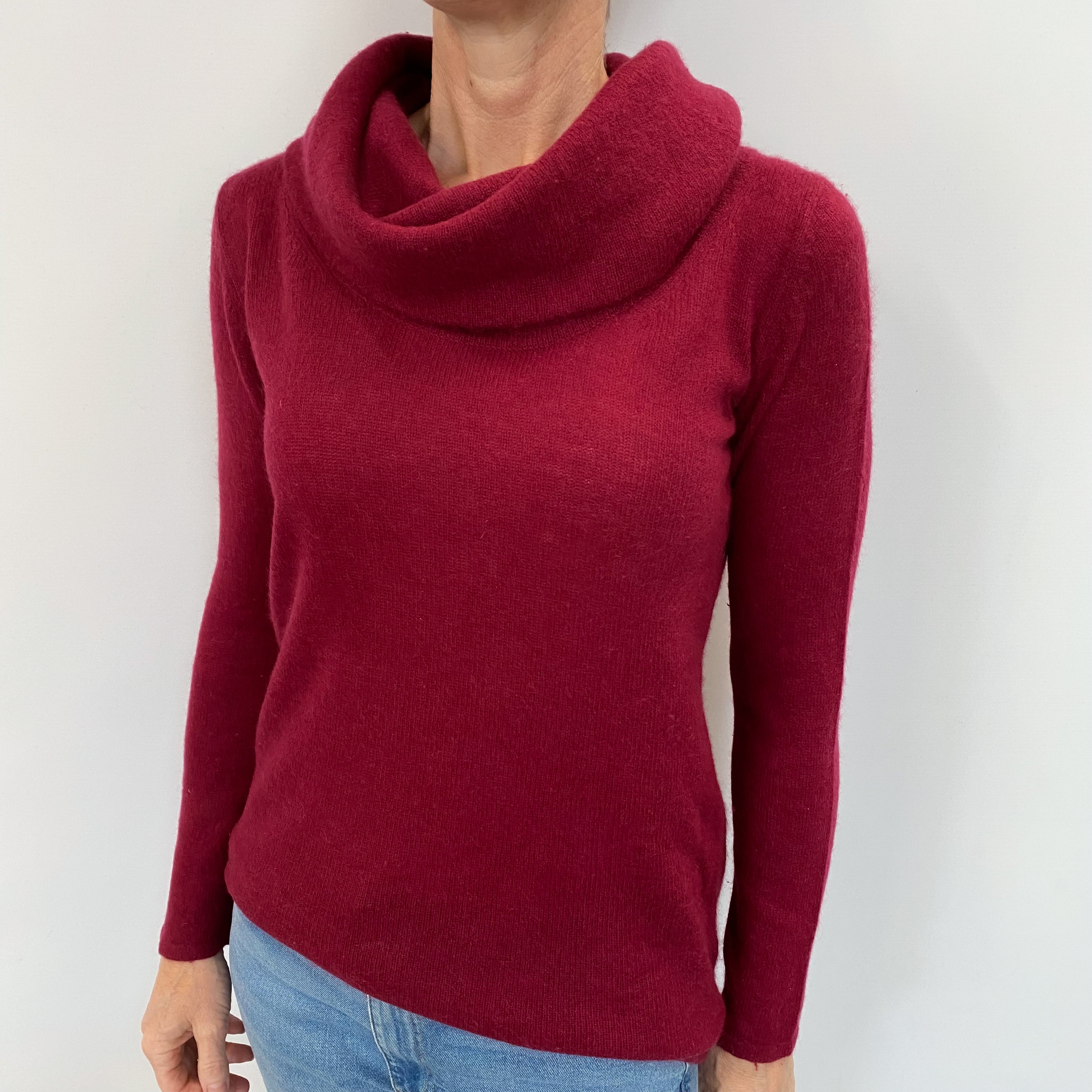 Burgundy Red Cashmere Cowl Neck Jumper Small