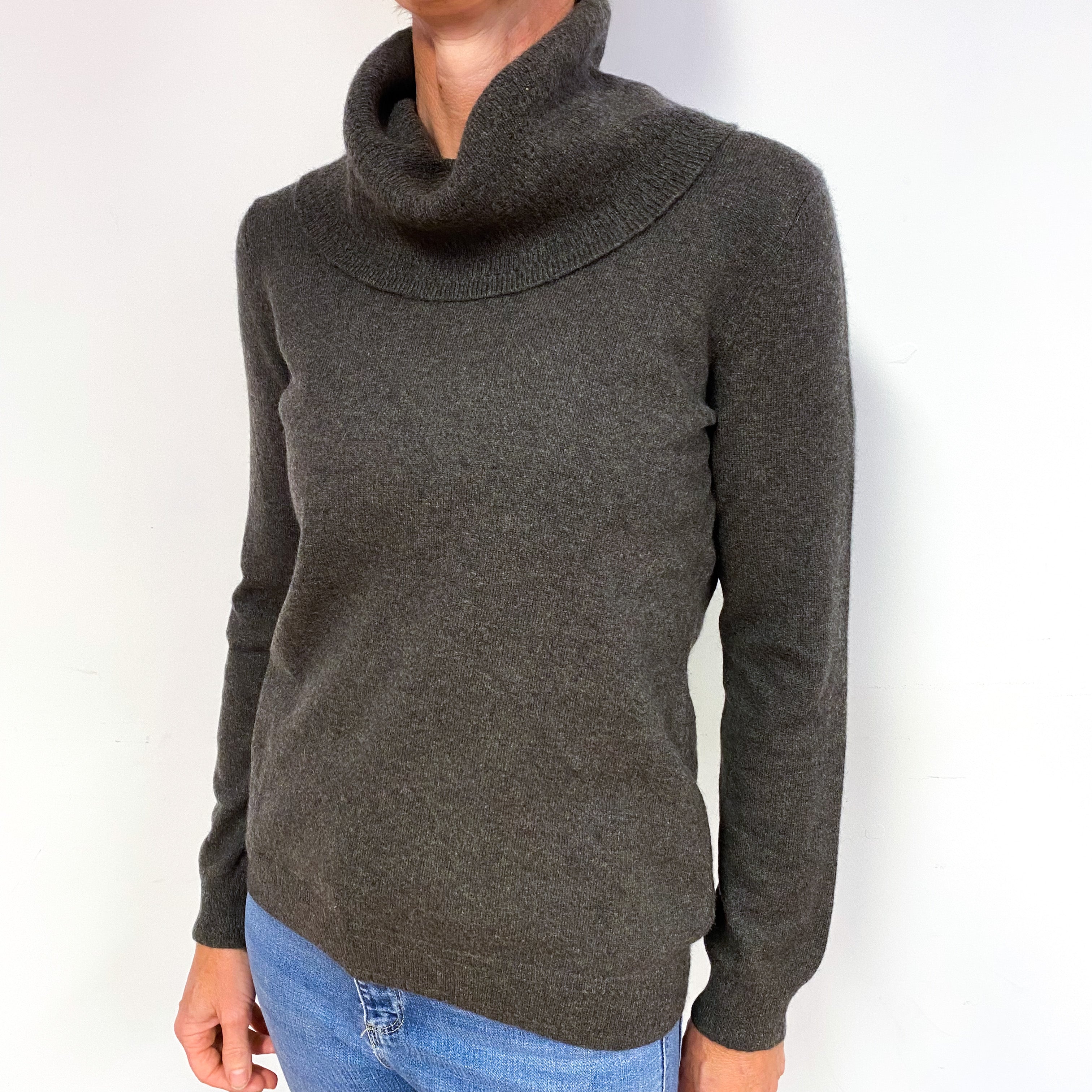 Slate Grey Cashmere Cowl Neck Jumper Medium