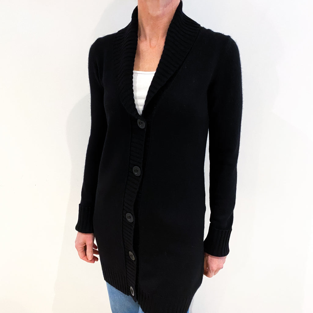 Juicy Couture Black Cashmere Shawl Collared Longline Cardigan Small