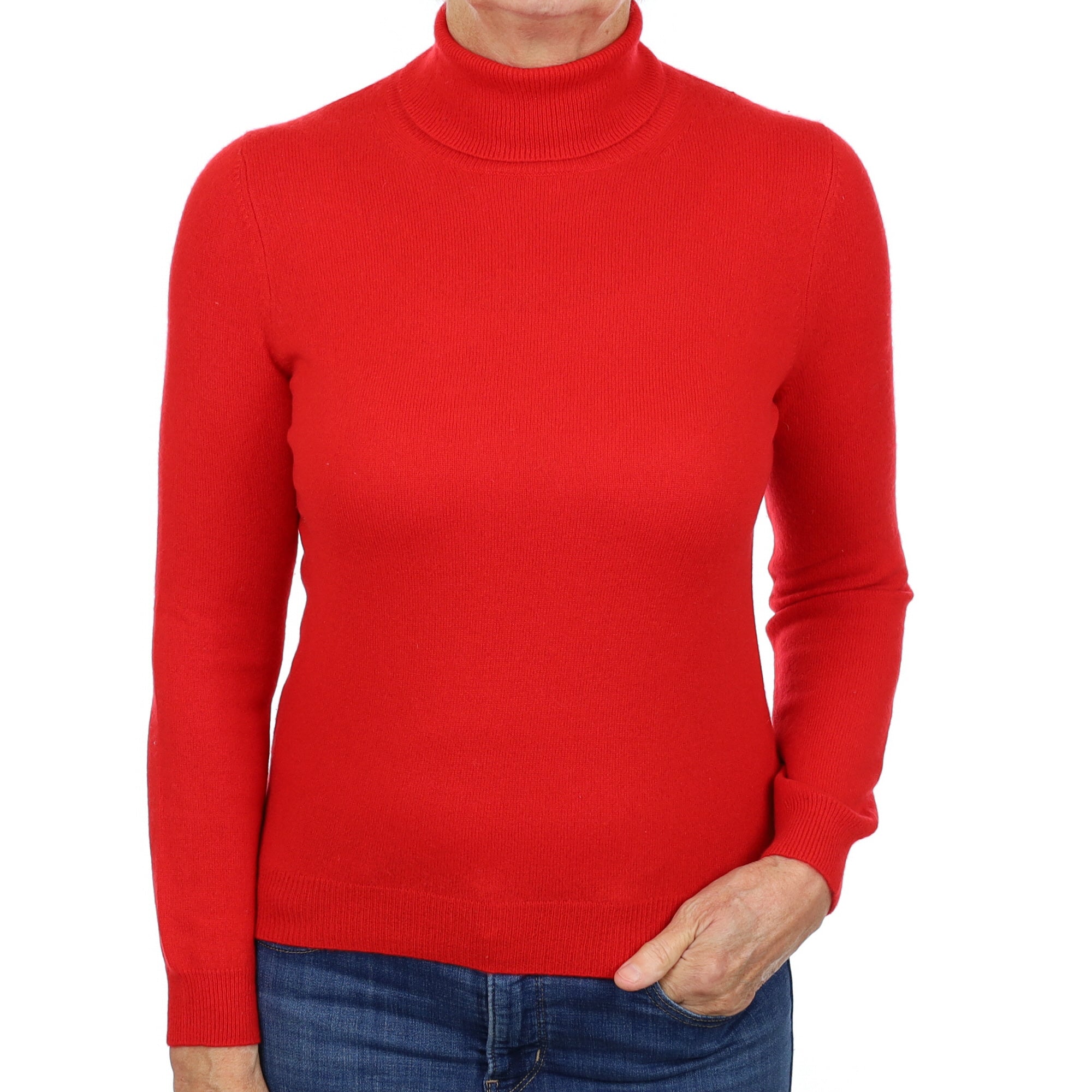 Scarlet Red Cashmere Polo Neck Jumper Medium