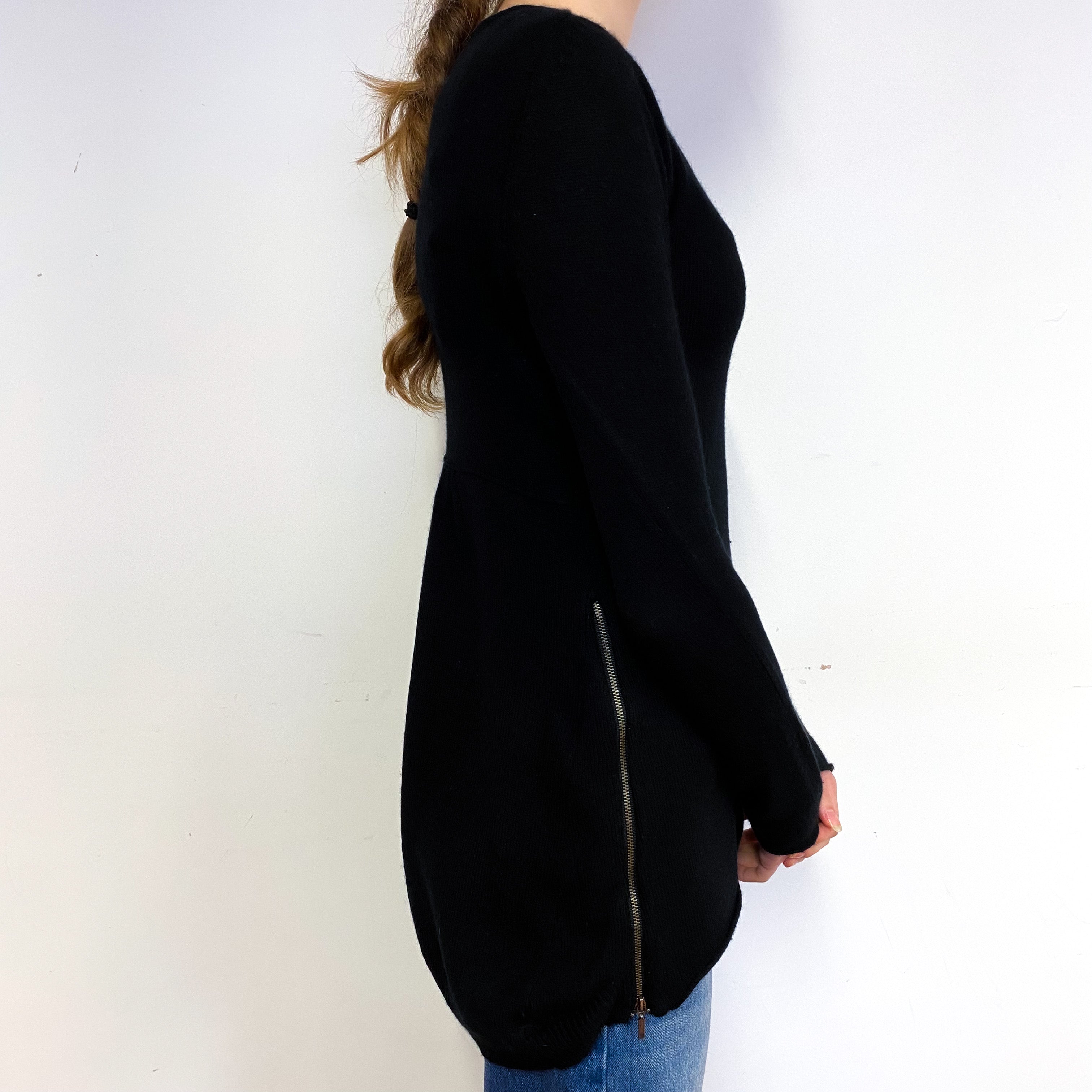 Black Side Zip Cashmere Crew Neck Tunic Jumper Extra Small