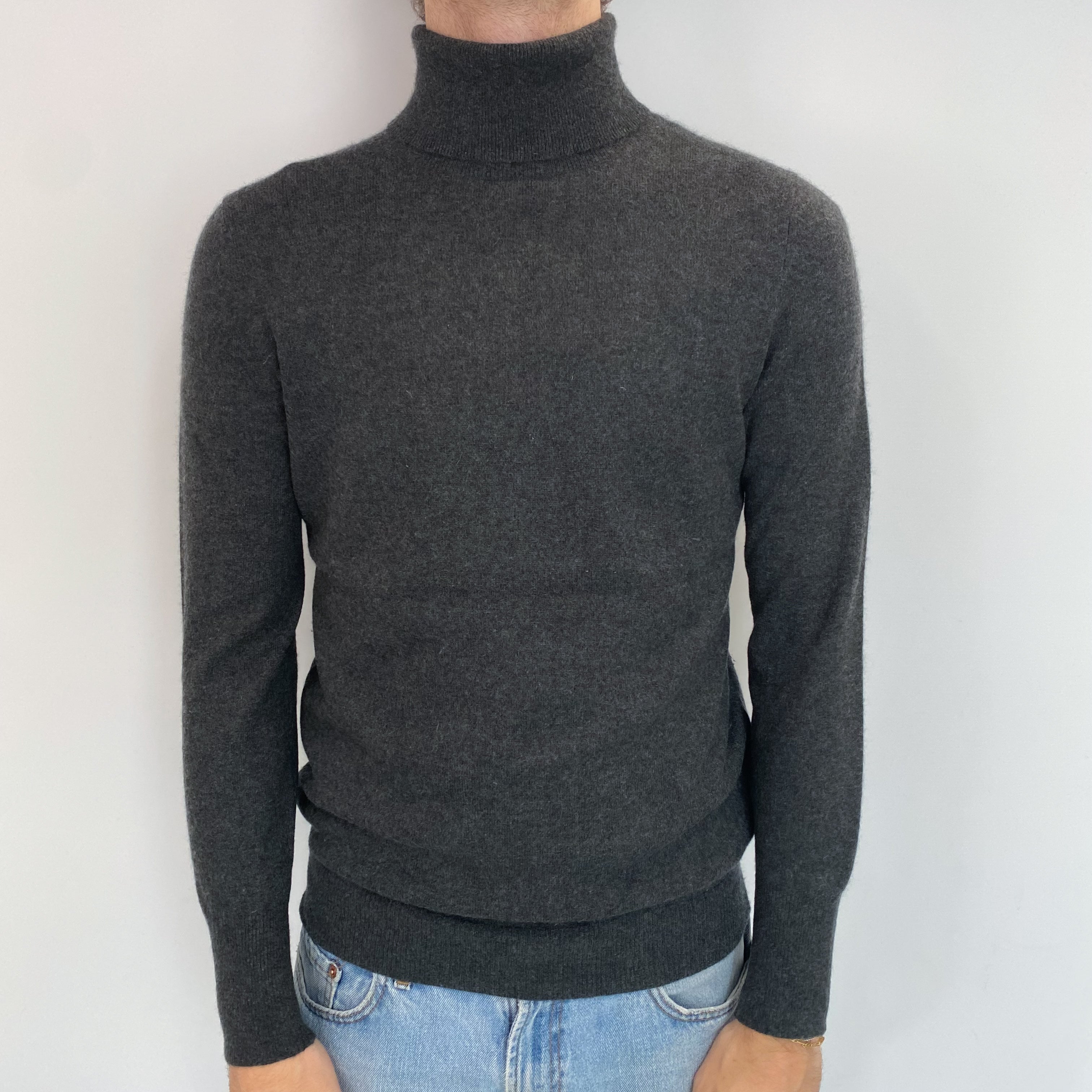 Men's Slate Grey Cashmere Polo Neck Jumper Medium