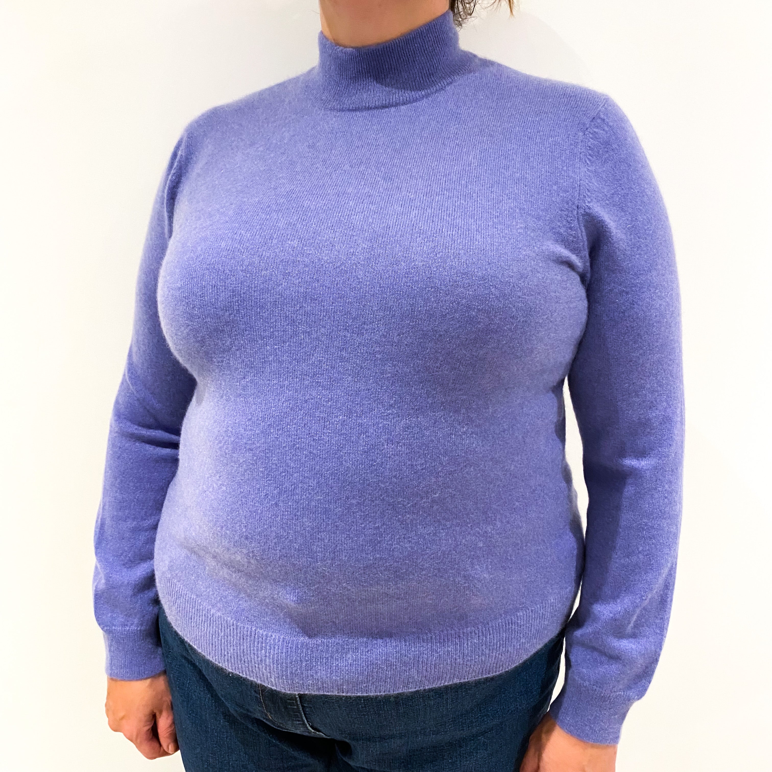 Lavender Purple Cashmere Turtle Neck Jumper Extra Large
