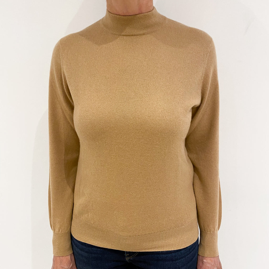 Camel Cashmere Turtle Neck Jumper Medium