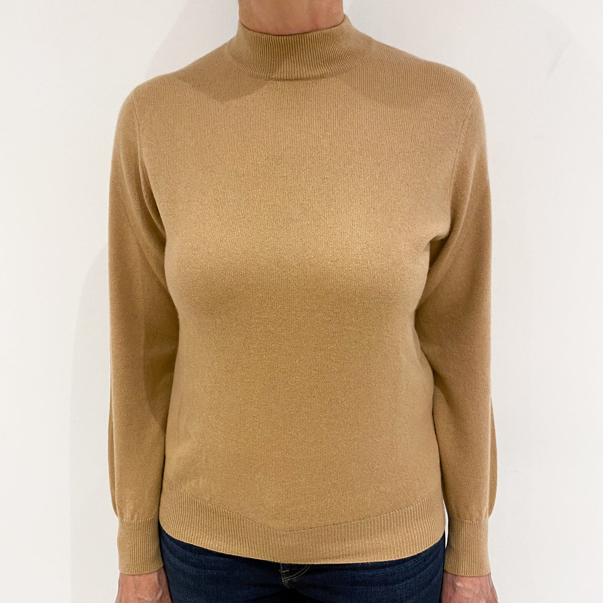 Camel Cashmere Turtle Neck Jumper Medium