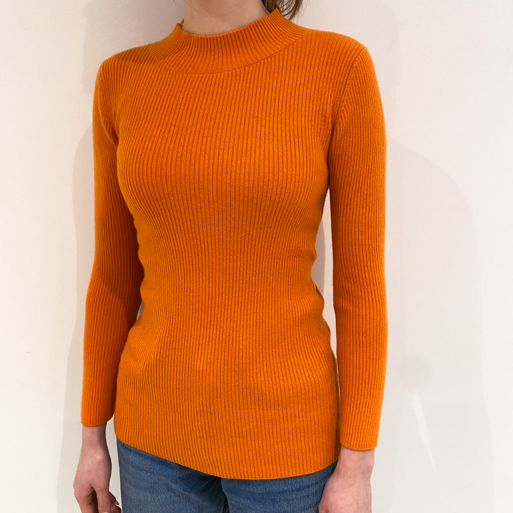 Crab Orange Skinny Rib Cashmere Turtle Neck Jumper Extra Small