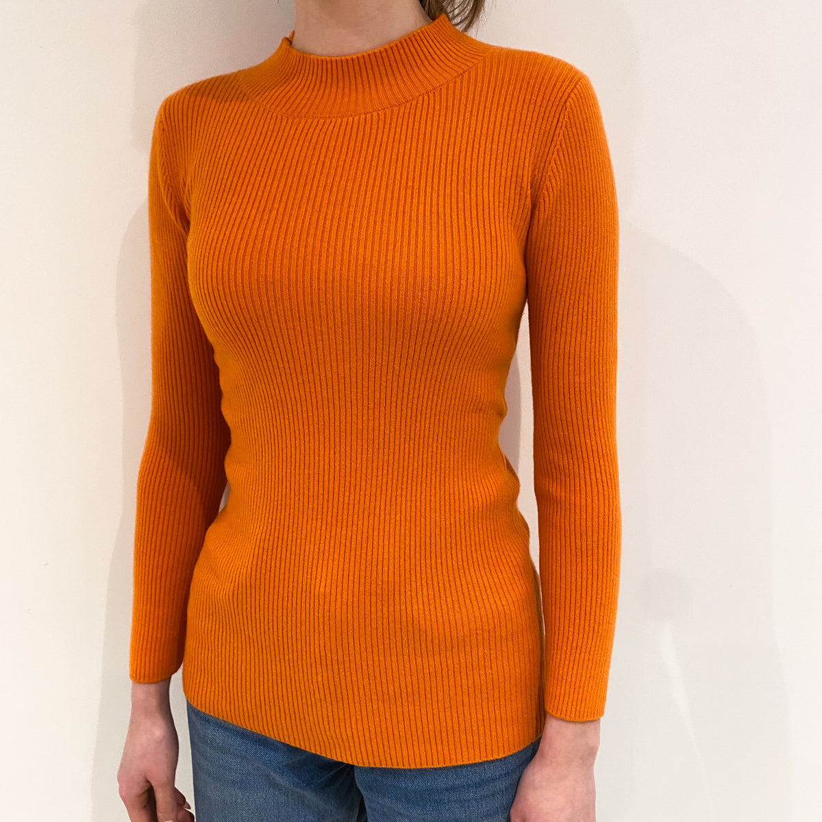 Crab Orange Skinny Rib Cashmere Turtle Neck Jumper Extra Small
