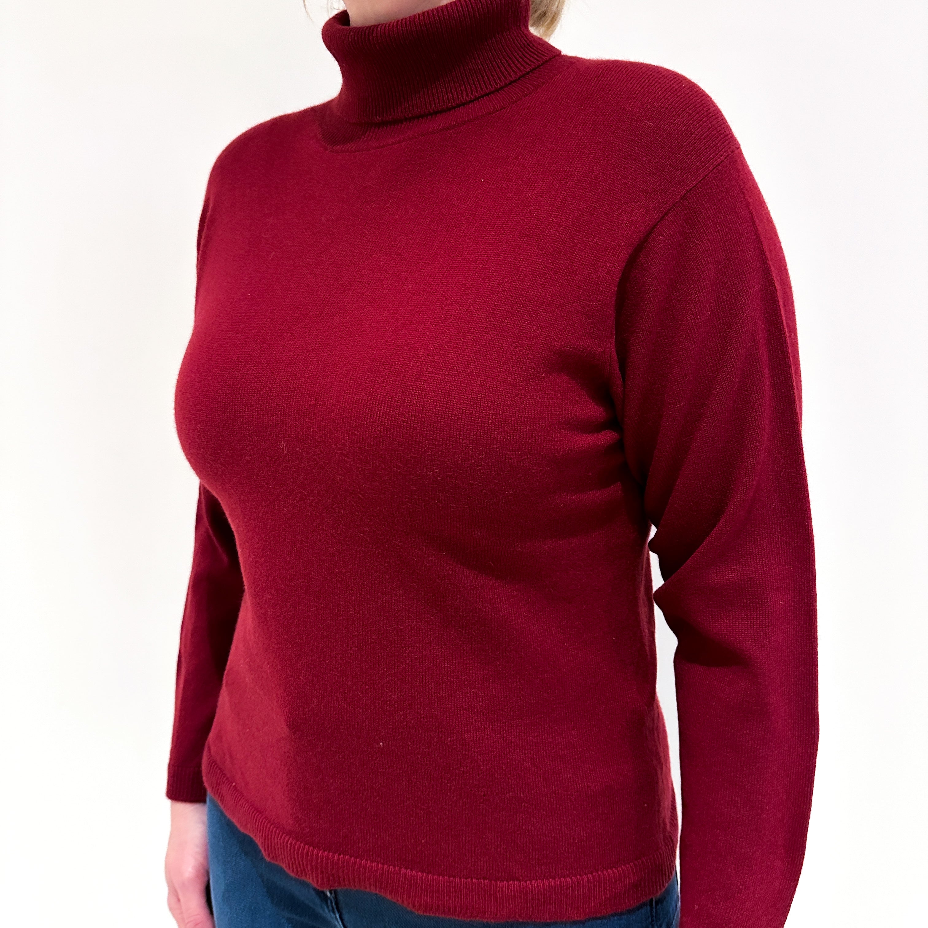 Mulberry Red Cashmere Polo Neck Jumper Large