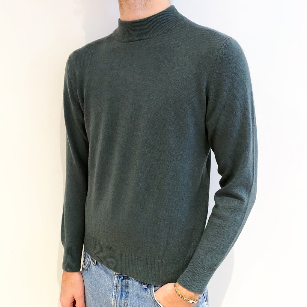Men's Dusky Green Cashmere Turtle Neck Jumper Medium