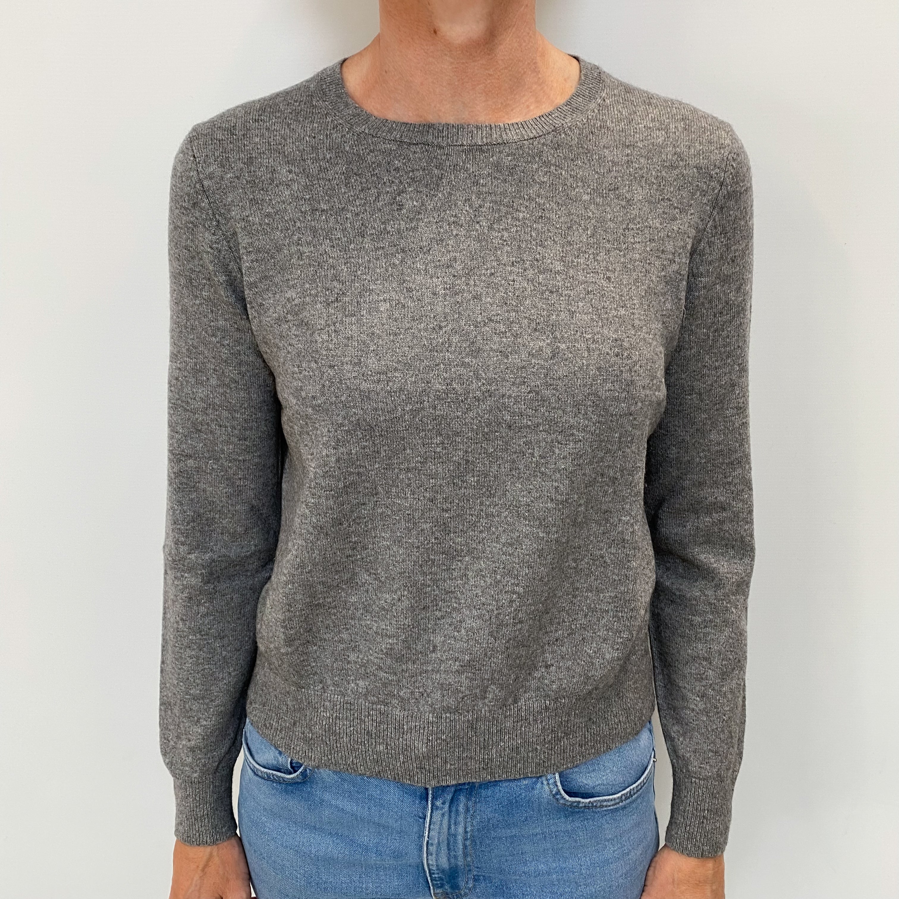Ash Grey Cashmere Crew Neck Jumper Small