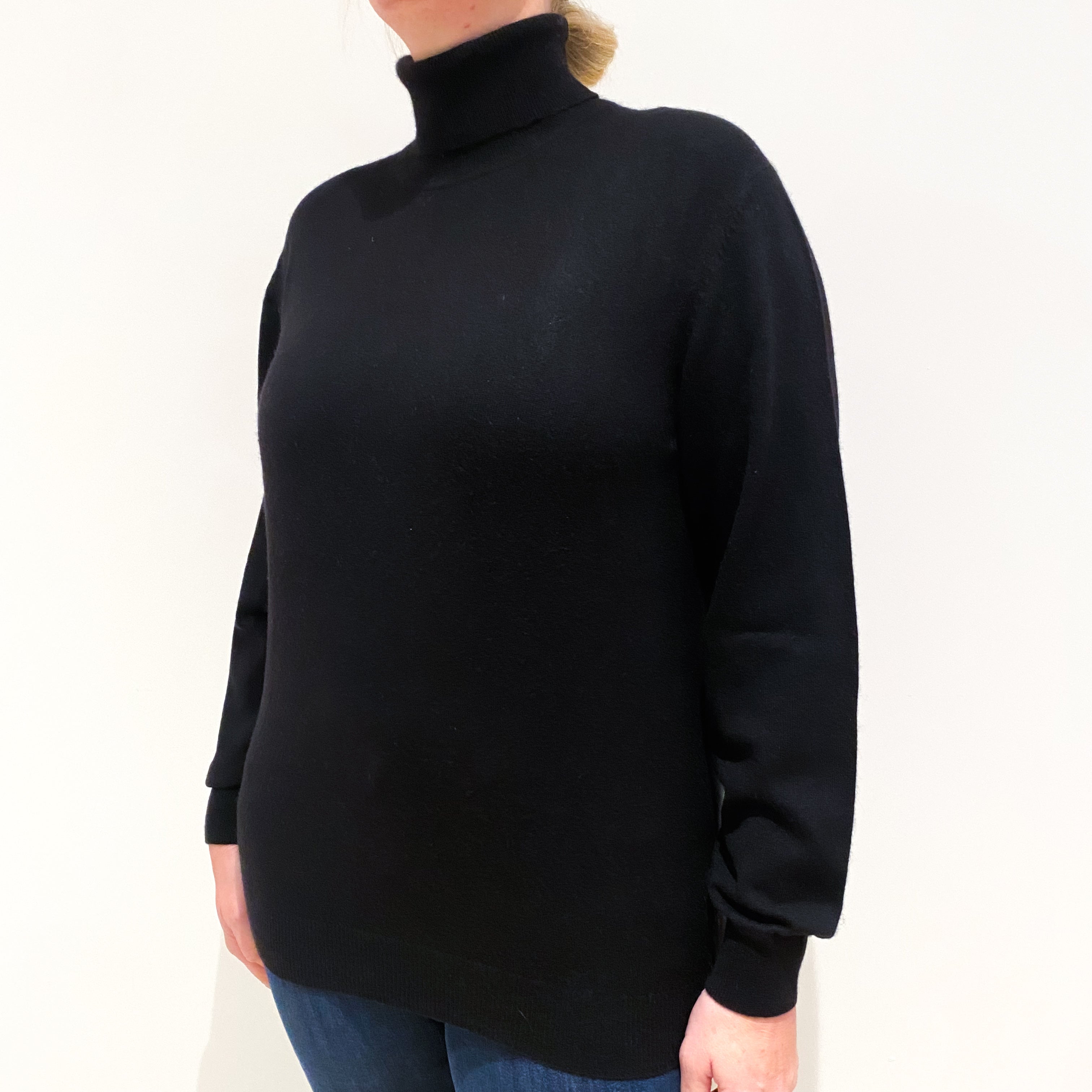 Black Cashmere Polo Neck Jumper Large